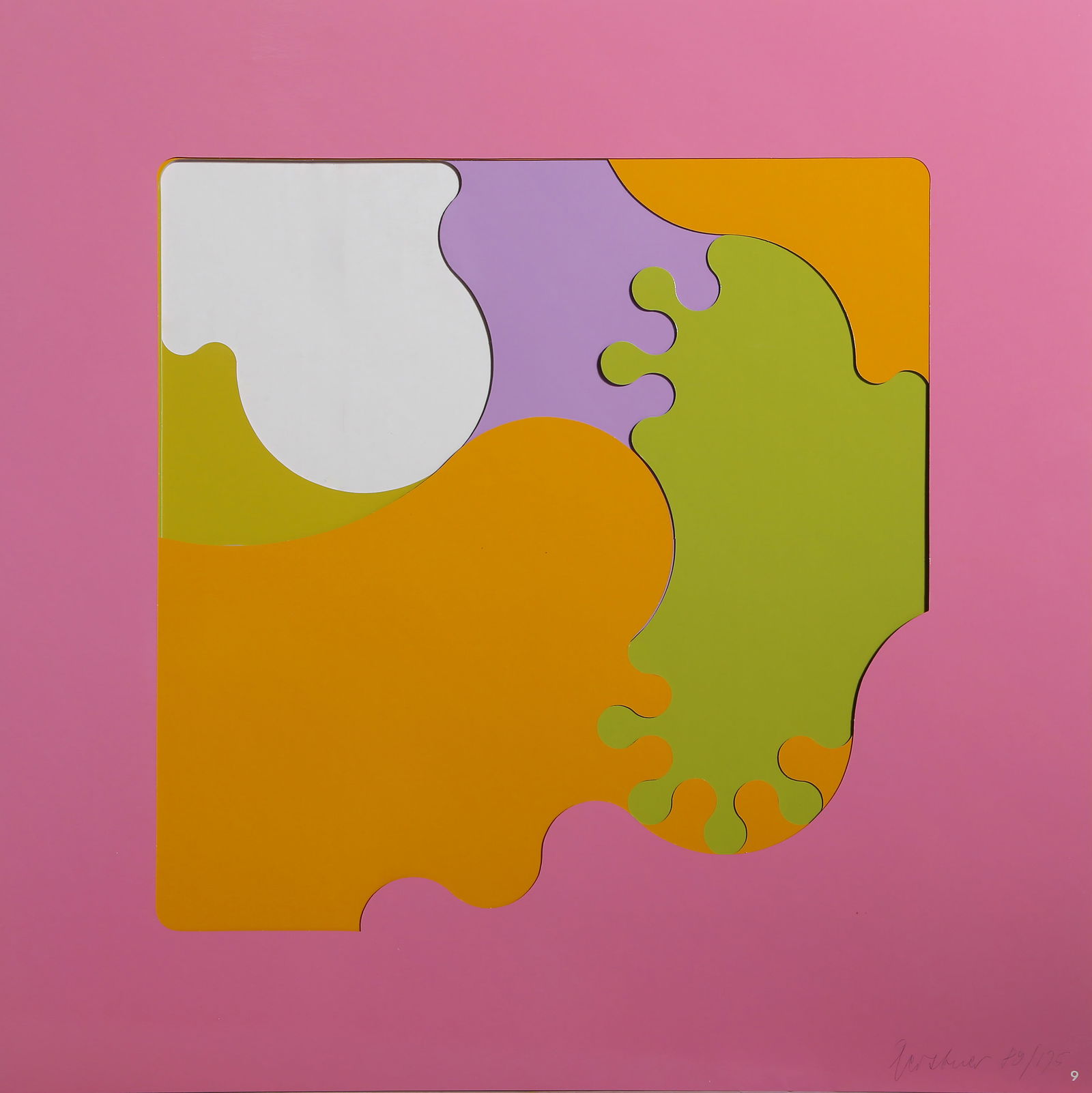 Karl Gerstner, AlgoRythm No. 9, Screenprint Assemblage: Artist: Karl Gerstner, Swiss (1930 - 2017) Title: AlgoRythm No. 9 Year: circa 1975 Medium: Screenprint Assemblage Of 5 die-cut sheets of wove paper, signed and numbered in ink Edition: 89/175 Size: