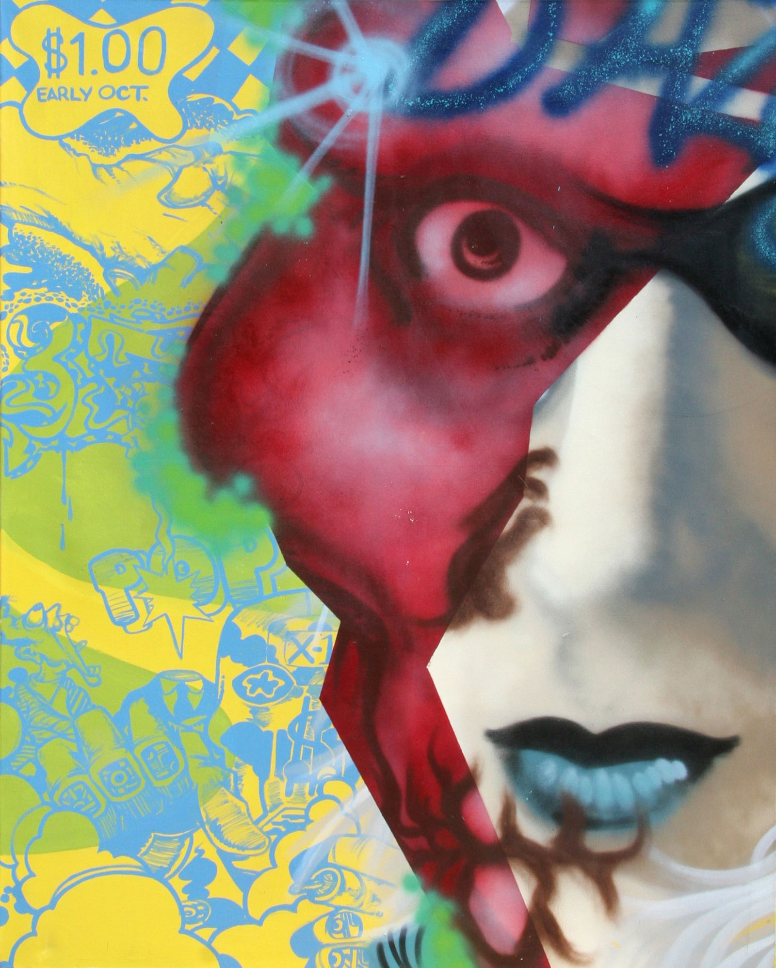 Daze (aka Chris Ellis), Notorious, Painting: Artist: Daze (aka Chris Ellis), American (1962 - ) Title: Notorious Year: 1990 Medium: Acrylic and Spray Paint on Canvas, signed verso Size: 62 in. x 52 in. (157.48 cm x 132.08 cm) Description: This