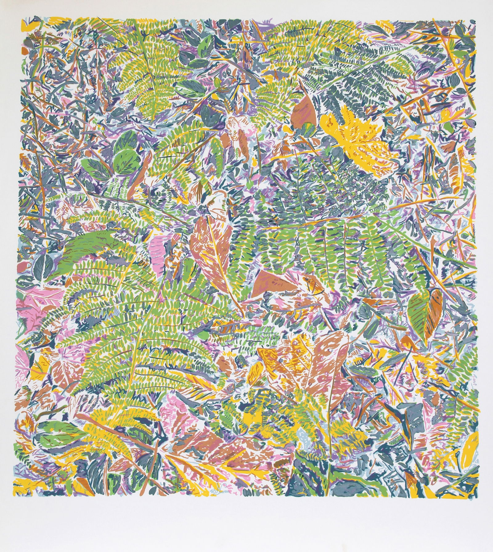 George Chemeche, Ferns, Screenprint: Artist: George Chemeche, Iraqi/American (1934 - ) Title: Ferns Year: 1979 Medium: Screenprint, signed and numbered in pencil Edition: 260 Image Size: 30 x 29 inches Size: 36 in. x 32 in. (91.44 cm x