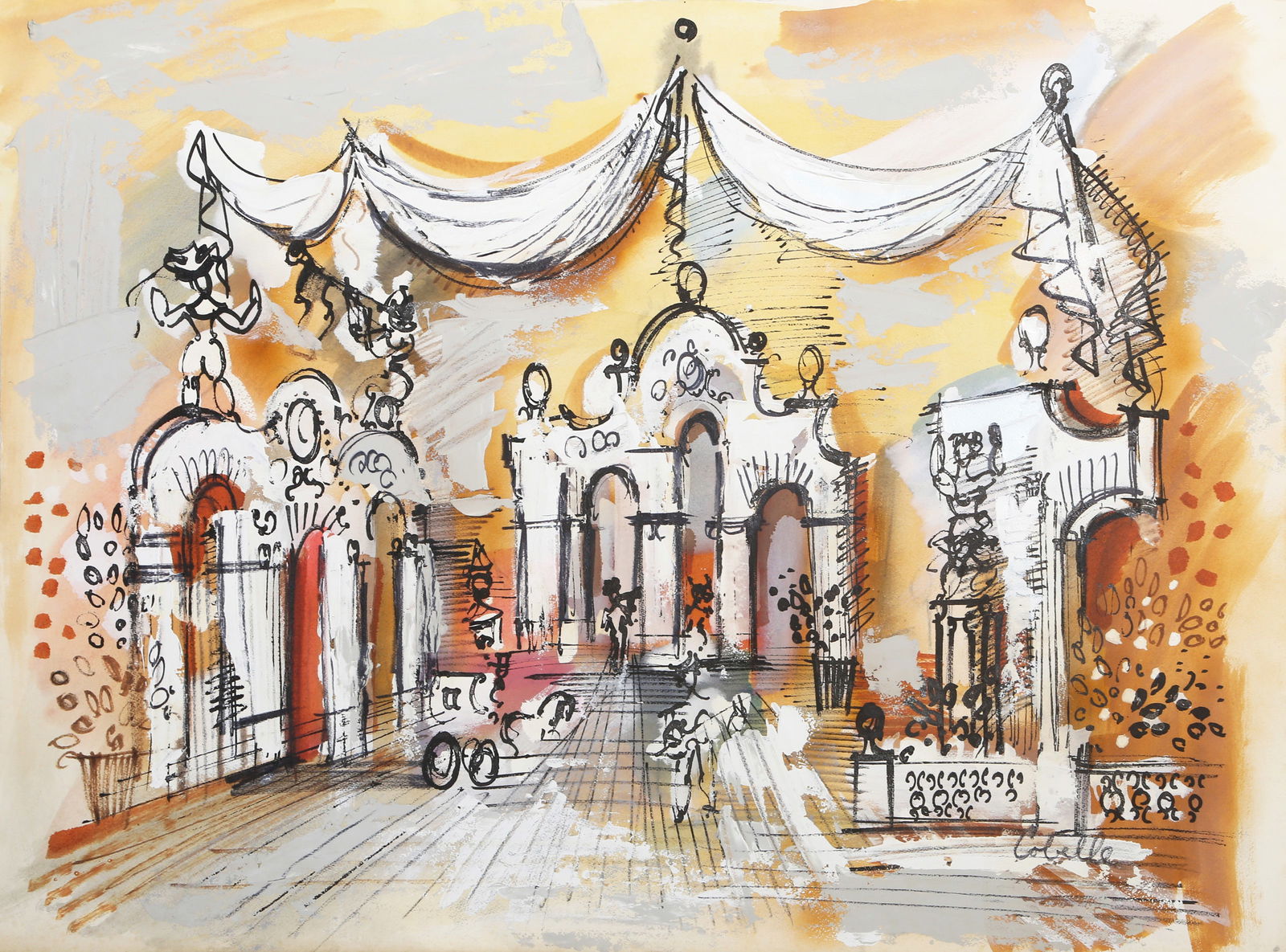 Charles Cobelle, White Wedding, Acrylic and Watercolor Painting: Artist: Charles Cobelle, French (1902 - 1994) Title: White Wedding Year: 1944 Medium: Watercolor and acrylic on paper, signed Size: 22 x 30 in. (55.88 x 76.2 cm) All listed flat shipping costs are