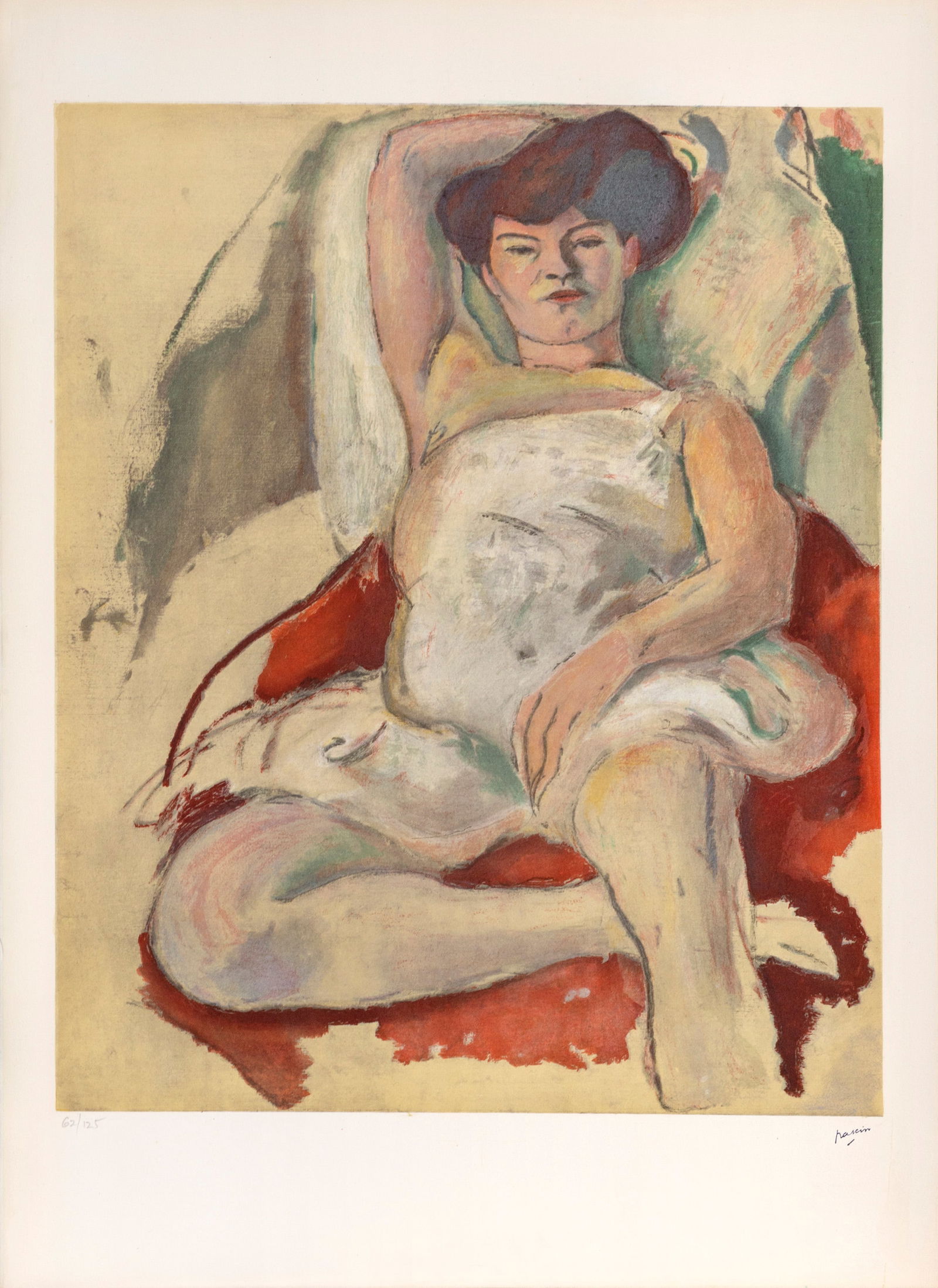 After Jules Pascin, Danseuse, Lithograph: Artist: After Jules Pascin, Bulgarian/French (1885 - 1930) Title: Danseuse Medium: Lithograph on Arches, Stamp-Signed and Numbered in pencil Edition: 125 Size: 29 in. x 21.5 in. (73.66 cm x 54.61 cm)