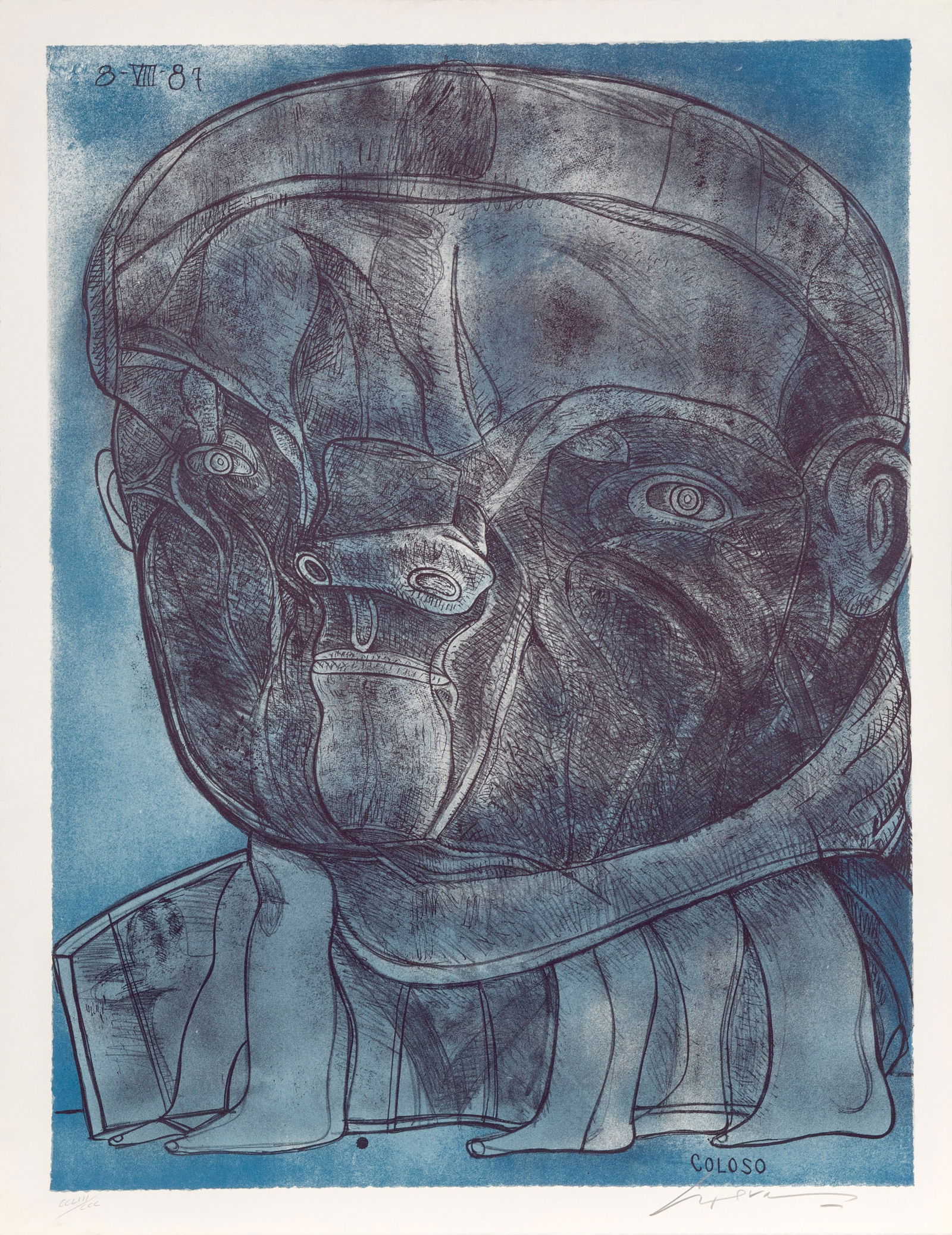 Jose Luis Cuevas, Coloso, Lithograph: Artist: Jose Luis Cuevas, Mexican (1934 - 2017) Title: Coloso Portfolio: Olympic Memories Year: 1988 Medium: Lithograph on Arches, signed and numbered in pencil Edition: 300 Size: 35 x 27 in. (88.9 x