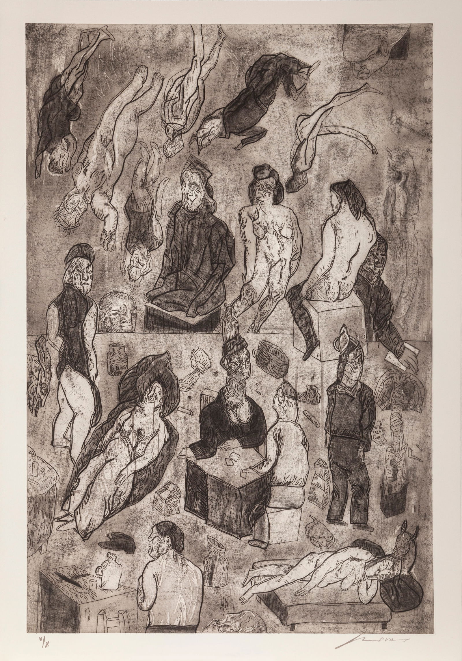Jose Luis Cuevas, Las Victimas, Aquatint Etching: Artist: Jose Luis Cuevas, Mexican (1934 - 2017) Title: Las Victimas Portfolio: Intolerance Year: 1989 Medium: Aquatint Etching, Signed and numbered in pencil Edition: 50 Size: 52 x 35 in. (132.08 x 88