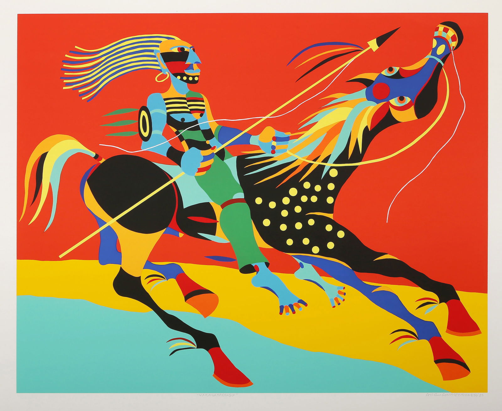 Sergio Gonzales-Tornero, Waha Waharangin, Screenprint: Artist: Sergio Gonzales-Tornero, Chilean (1927 - 2020) Title: Waha Waharangin Year: 1983 Medium: Screenprint, signed, numbered, titled and dated in pencil Edition: 250 Image Size: 24 x 30 inches