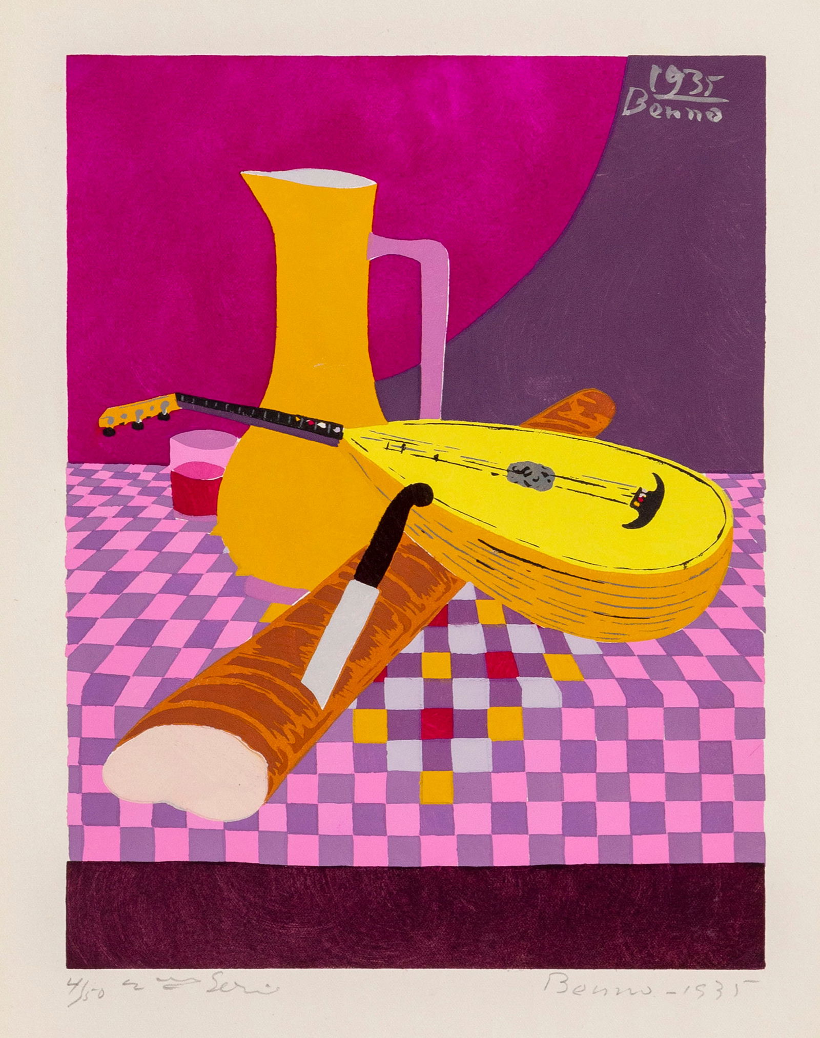 Benjamin Benno, Still Life with Lute and Bread, Pochoir (1 of 4)