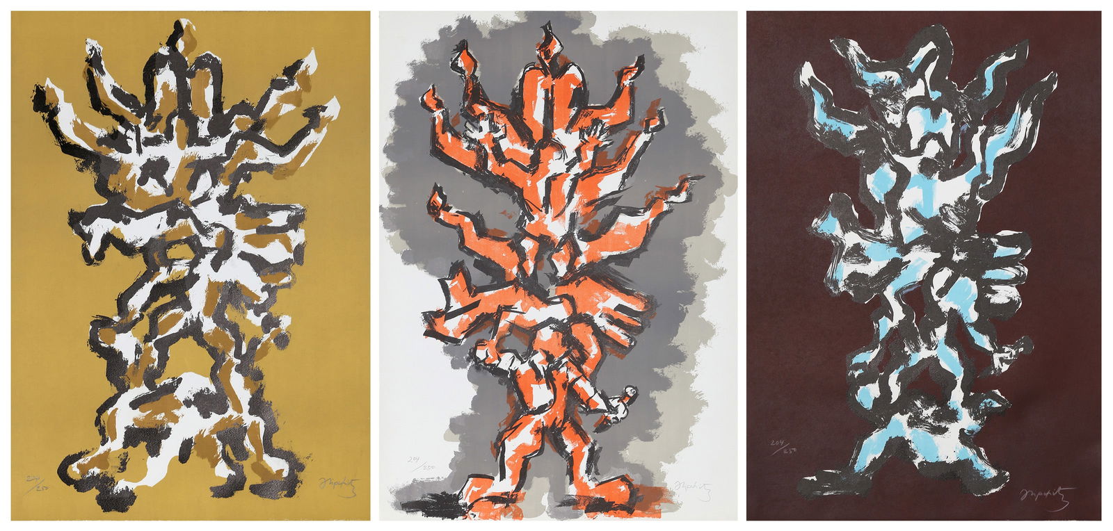 Jacques Lipchitz, Tree of Life, Portfolio of Three Lithographs: Artist: Jacques Lipchitz, Lithuanian (1891 - 1973) Title: Tree of Life Year: 1972 Medium: Portfolio of Three Lithographs on Magnani Paper, each signed and numbered in pencil Edition: 250 Size: 26 in.