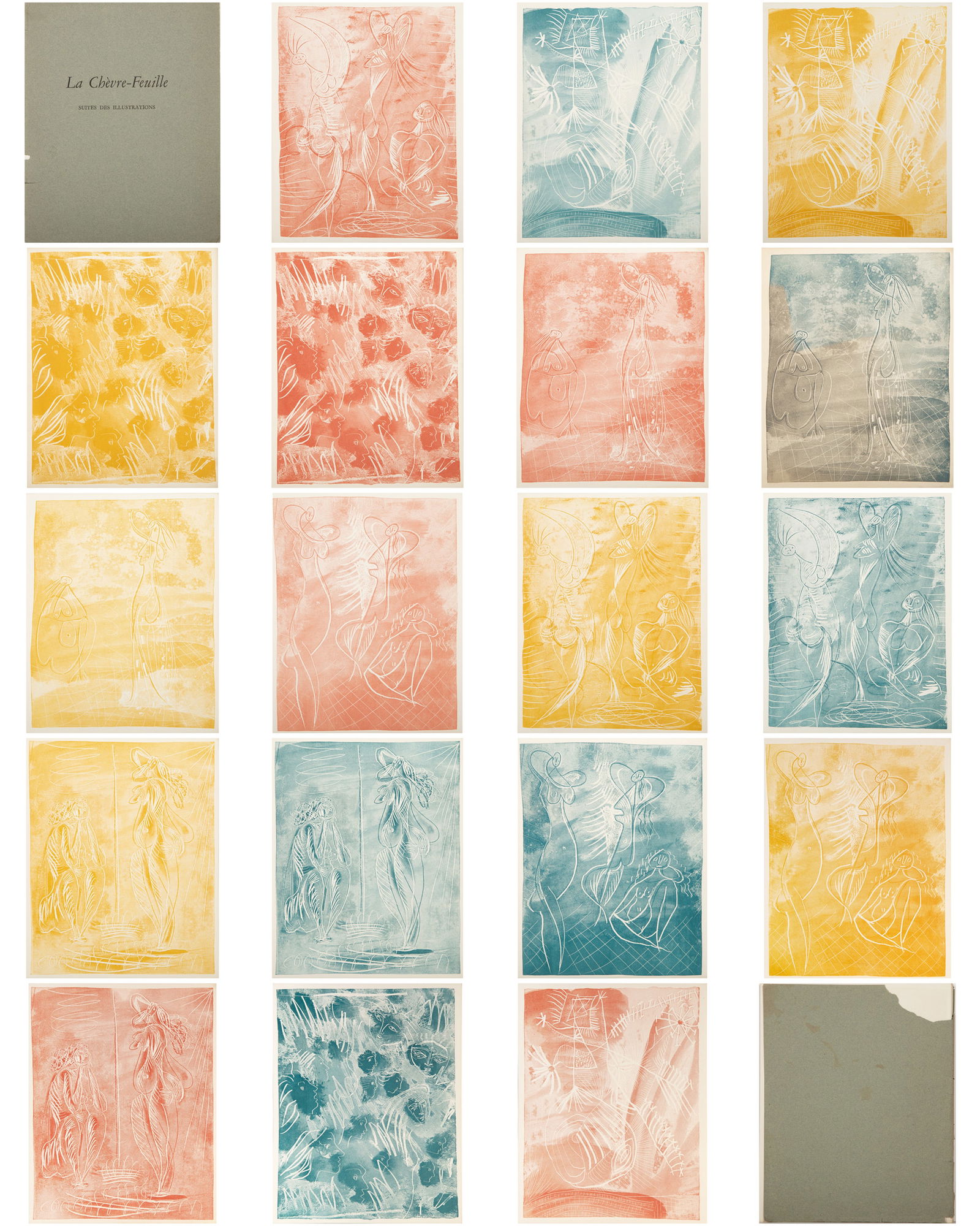 Pablo Picasso, La Chevre-Feuille, Suite of 18 Color Etchings: Artist: Pablo Picasso, Spanish (1881 - 1973) Title: La Chevre-Feuille Suite Year: 1943 Medium: Suite of 18 Color Etchings, with cover sheet Image Size: 10.5 x 8.25 inches Size: 11 x 9 in. (27.94 x