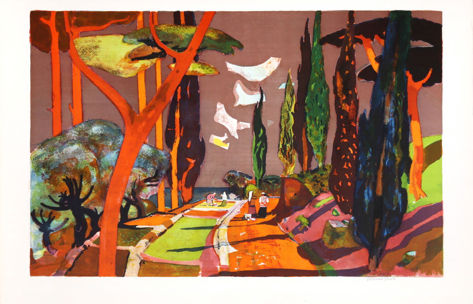 Millard Owen Sheets, Field, Lithograph: Artist: Millard Owen Sheets, American (1907 - 1989) Title: Field Year: circa 1977 Medium: Lithograph, signed and numbered in pencil Edition: 250 Size: 24 in. x 35 in. (60.96 cm x 88.9 cm) Publisher: