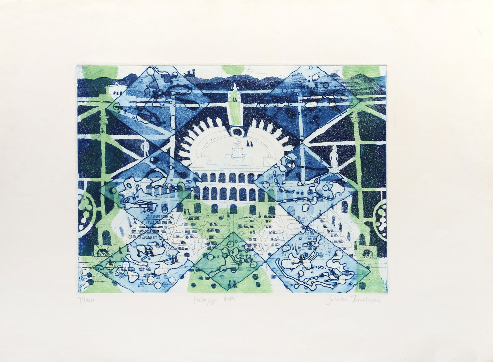 Julian Trevelyan, Palazzo Pitti, Intaglio Etching and Aquatint: Artist: Julian Trevelyan, British (1910 - 1988) Title: Palazzo Pitti, from The Florence Suite Year: 1965 Medium: Intaglio Etching and Aquatint, signed and numbered in pencil Edition: 71/100 Image