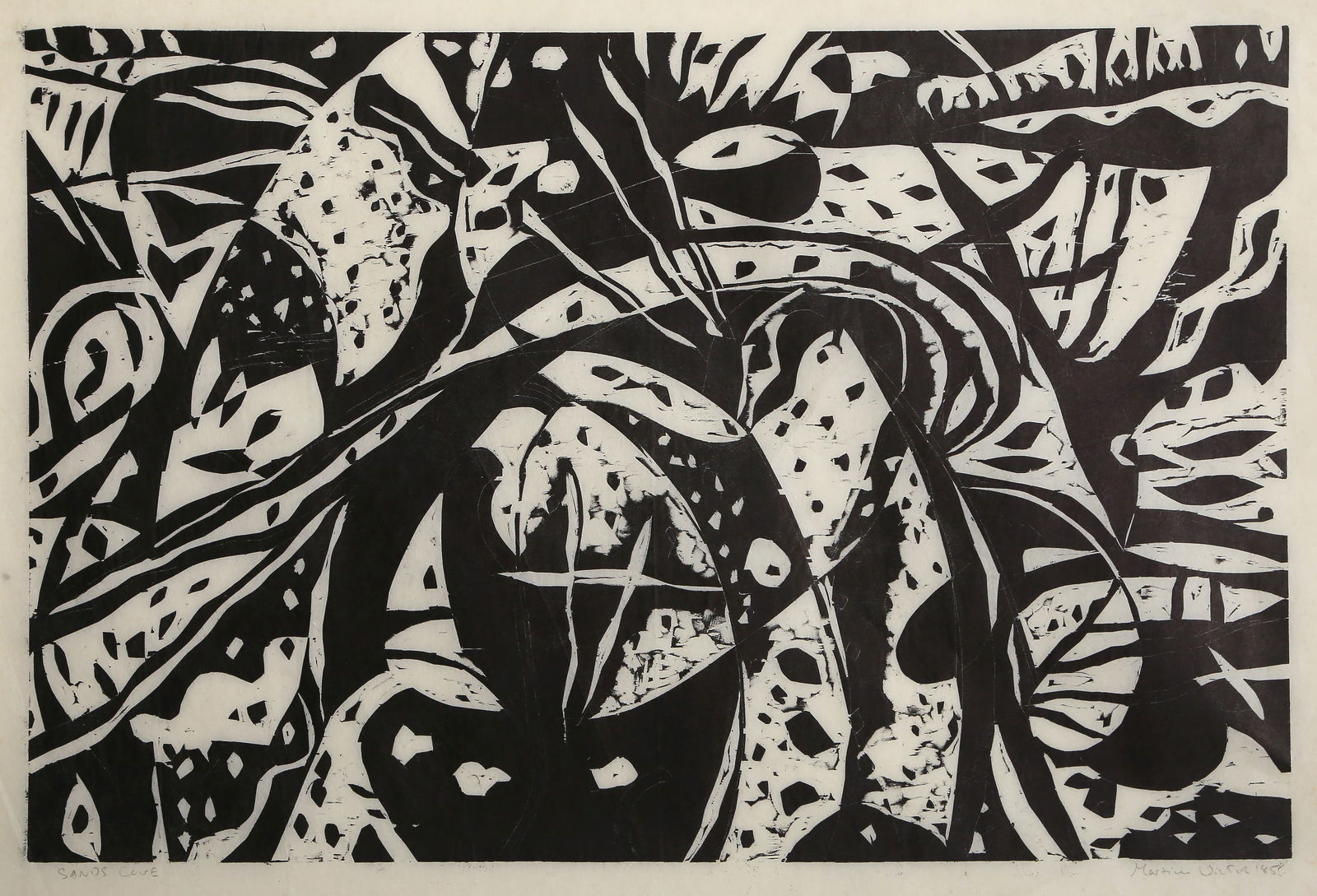 Martin Victor, Sands Cove, Linocut: Artist: Martin Victor Title: Sands Cove Year: 1985 Medium: Linocut on thin wove paper, signed, titled and dated in pencil Image Size: 17 x 25.75 inches Size: 21.75 x 29.5 in. (55.25 x 74.93 cm) All