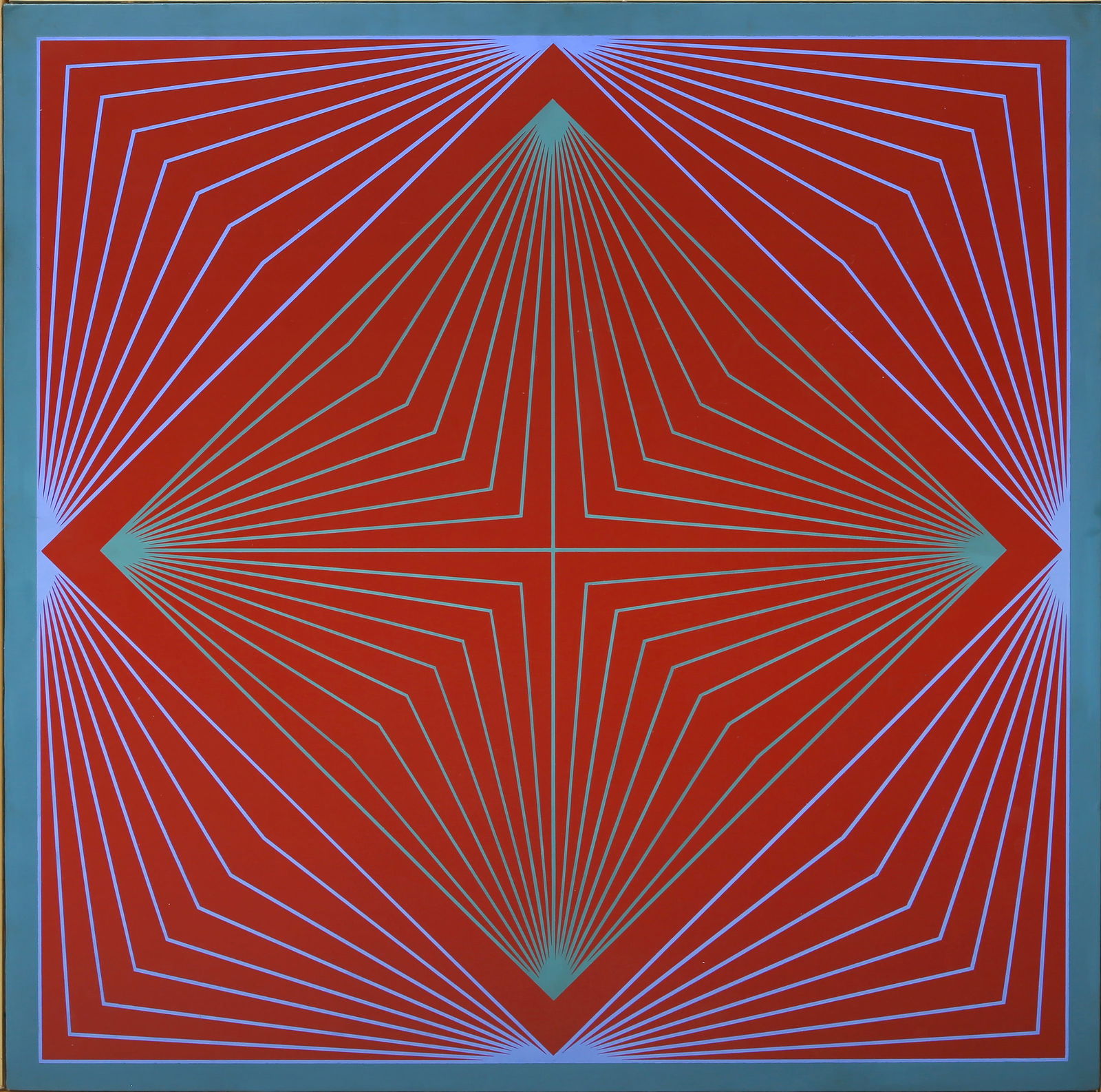 Richard Anuszkiewicz, Red, Blue, Green Diamond, Acrylic Painting: Artist: Richard Anuszkiewicz, American (1930 - 2020) Title: Red, Blue, Green Diamond Year: 1965 Medium: Acrylic on Masonite, signed and dated on verso Size: 24 x 24 in. (60.96 x 60.96 cm) Description: