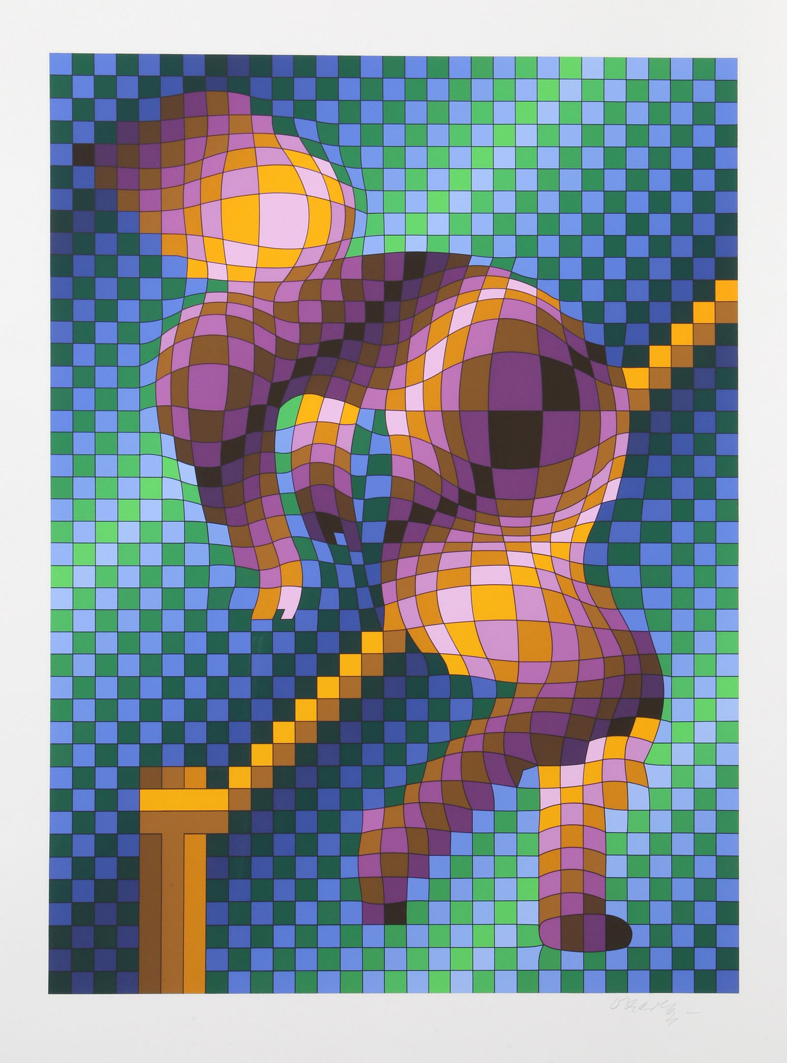 Victor Vasarely, Harlequin Sportif, Screenprint: Artist: Victor Vasarely, Hungarian (1908 - 1997) Title: Harlequin Sportif Year: circa 1988 Medium: Screenprint, signed and numbered in pencil Edition: 300 Image Size: 32 x 23.5 inches Size: 38.5 x