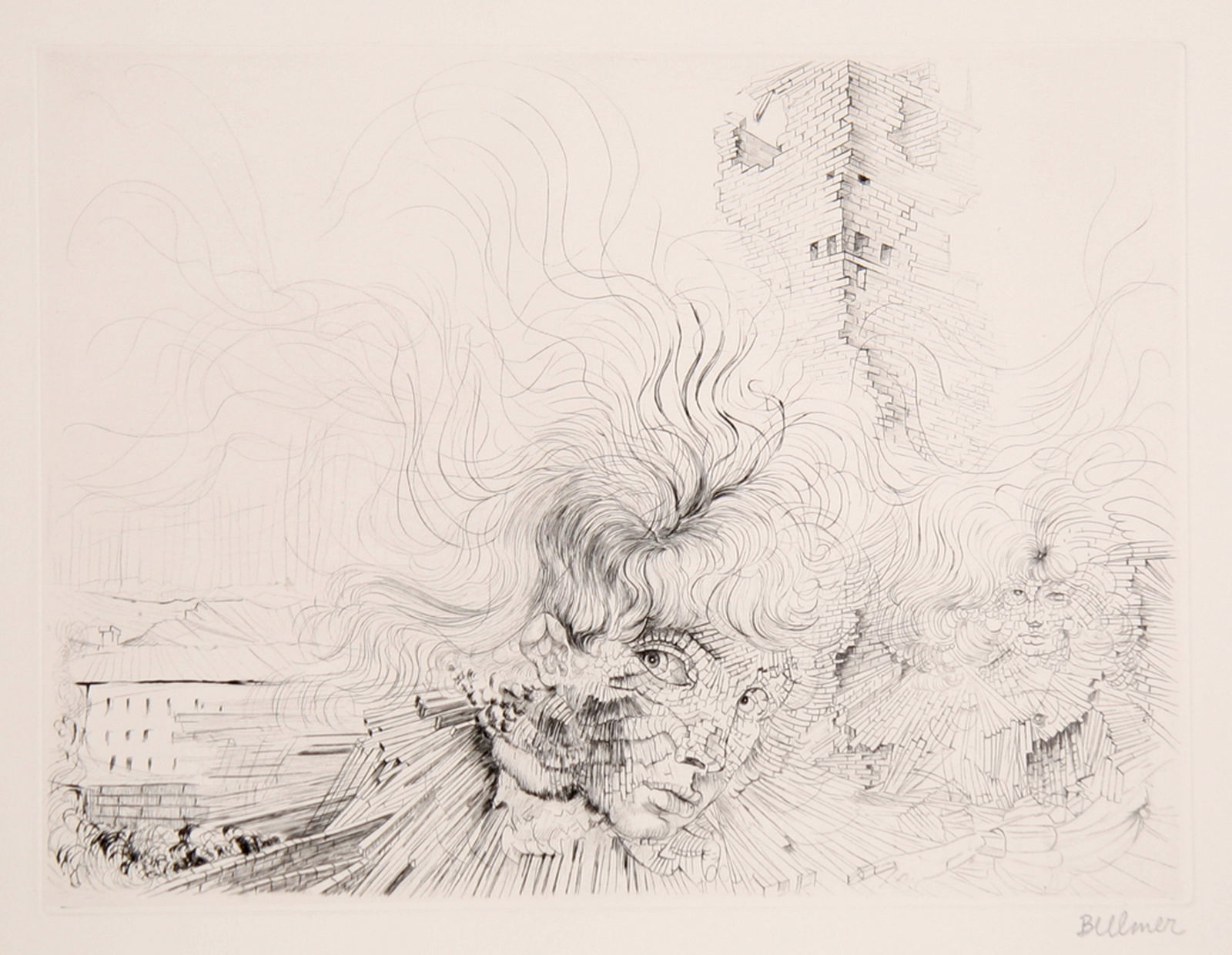 Hans Bellmer, Les Milles en Feu, Etching: Artist: Hans Bellmer, German (1902 - 1975) Title: Les Milles en Feu Year: 1970 Medium: Etching, signed in pencil Image Size: 12 x 15 inches Size: 20 x 26 in. (50.8 x 66.04 cm) All listed flat shipping