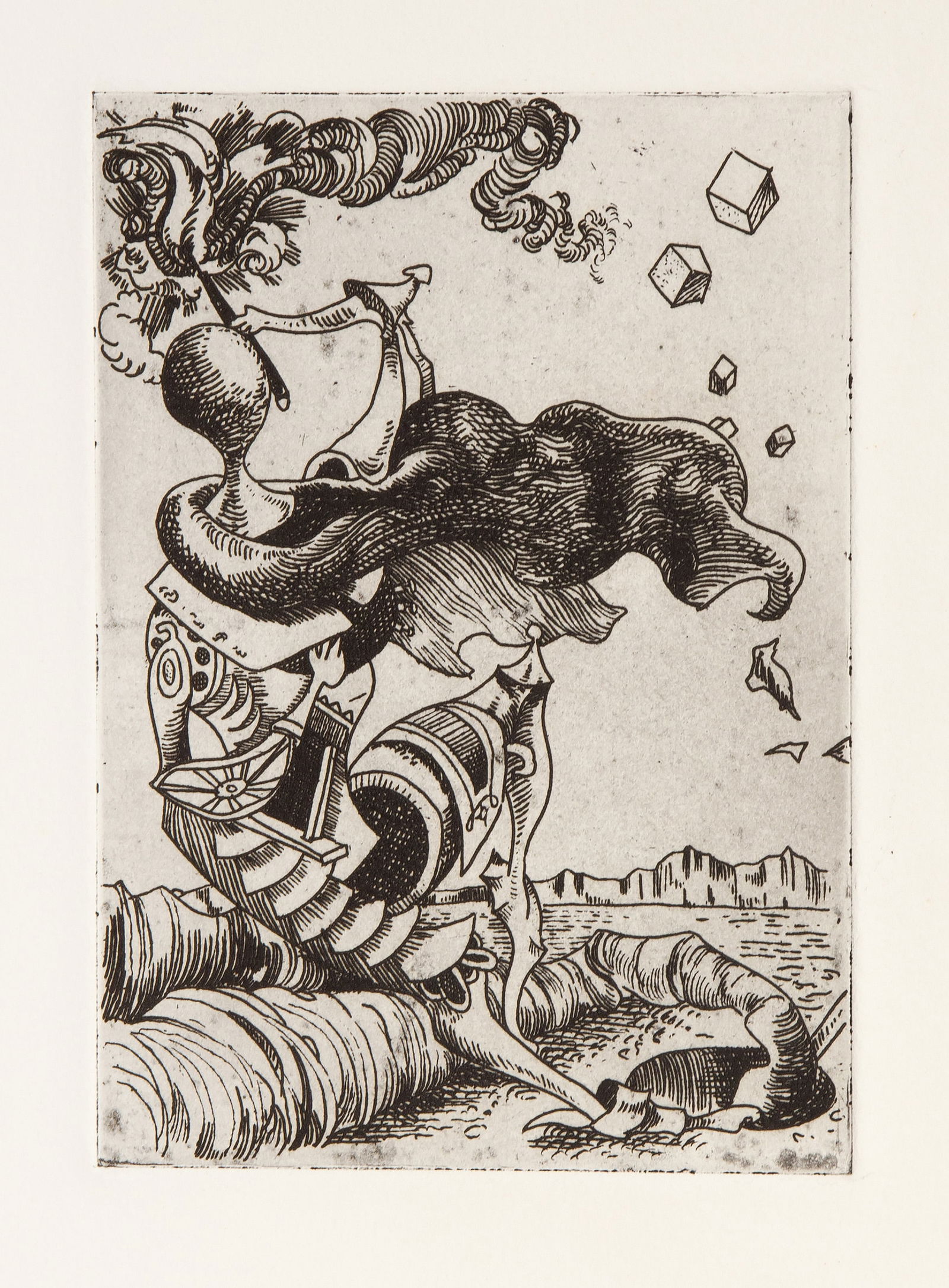 Kurt Seligmann, Sailing Ship, Etching: Artist: Kurt Seligmann, Swiss-American (1900 - 1962) Title: Sailing Ship Year: circa 1954 Medium: Etching Image Size: 7 x 5 inches Size: 14.75 x 11 in. (37.47 x 27.94 cm) Description: From the