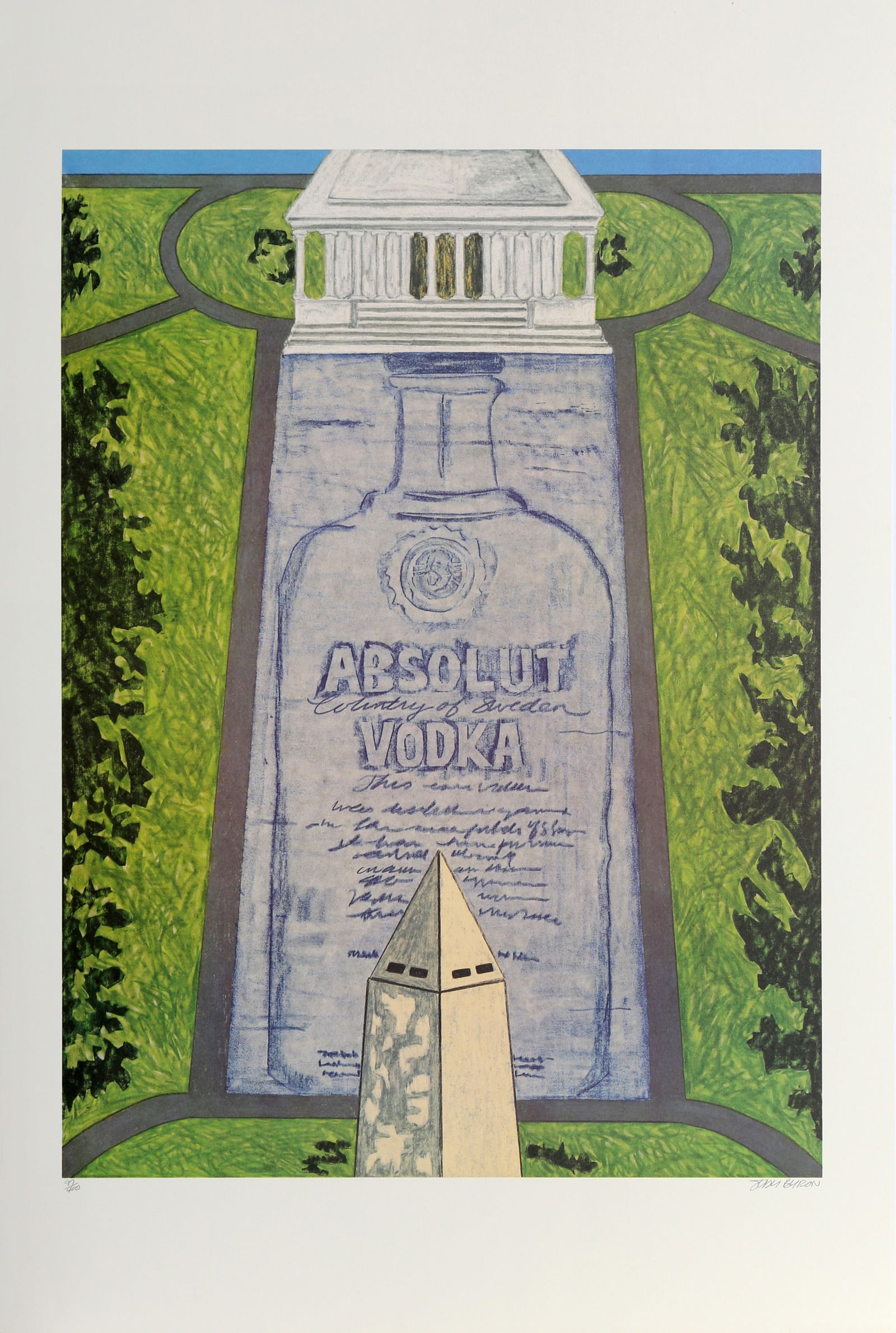 Judy Byron, Washington D.C., Lithograph: Artist: Judy Byron, American (circa 1940 - ) Title: Absolut Statehood: Washington D.C. Year: 1991 Medium: Lithograph on paper, signed and numbered in pencil Edition: 97/400 Image Size: 30 x 20 inches