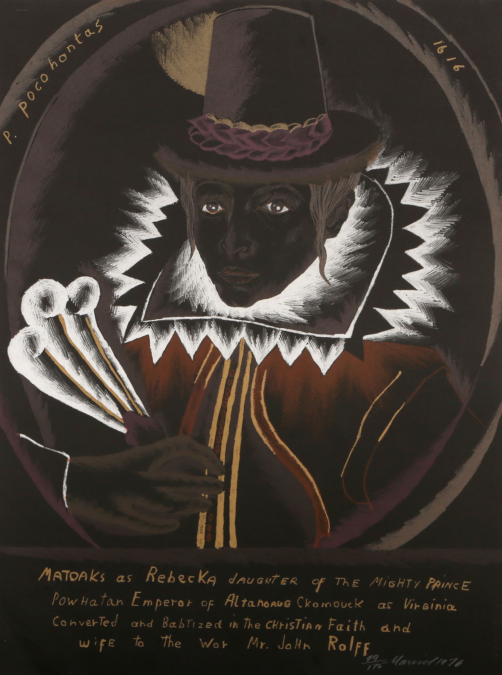 Marisol Escobar, Pocahontas, Lithograph: Artist: Marisol Escobar, French/Venezuelan (1930 - 2016) Title: Pocahontas Portfolio: Bicentennial portfolio, "An American Portrait, 1776 - 1976" Year: 1976 Medium: Lithograph on BFK Rives, signed, nu