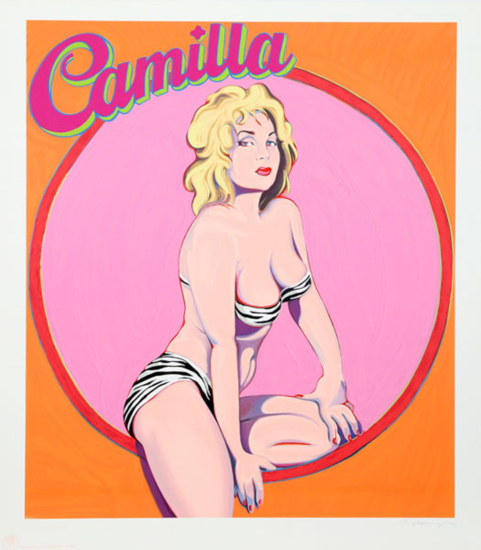 Mel Ramos, Camilla, Screenprint: Artist: Mel Ramos, American (1935 - 2018) Title: Camilla Year: 1989 Medium: Screenprint, signed and numbered in pencil Edition: 161 Image Size: 37 x 32 inches Size: 42 x 36 in. (106.68 x 91.44 cm) Pub