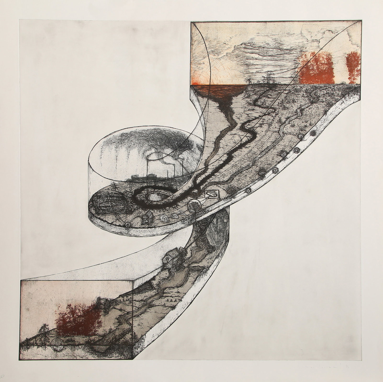 Mel Chin, Revival Ramp (Yellow), Mixed Media Print: Artist: Mel Chin, American (1951 - ) Title: Revival Ramp (Yellow) Year: 1996 Medium: Etching, Engraving, Photoetching and Lithograph on Arches, signed, numbered and dated in pencil Edition: WP Image S