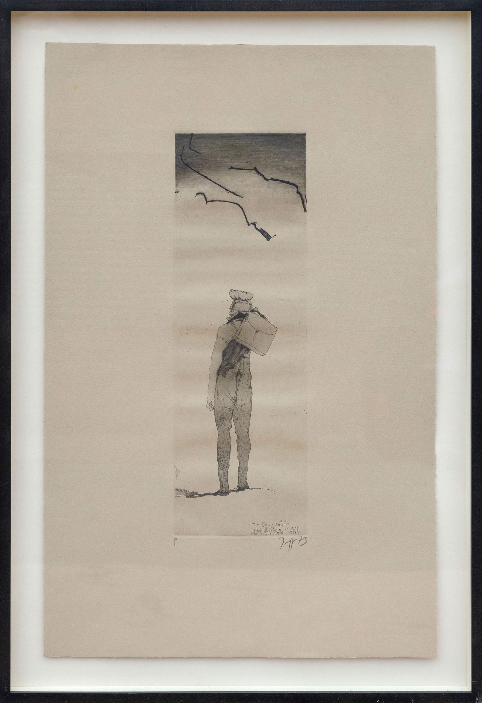 Horst Janssen, Figure with Satchel, Etching (1 of 5)