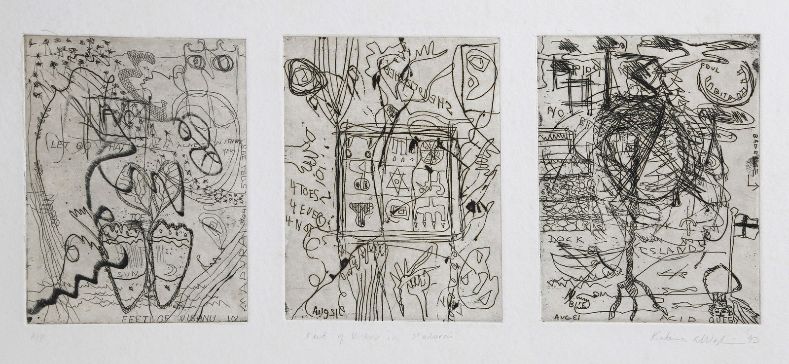 Katherine Winckler, Feet of Vishnu in Madurai, Etching (1 of 5)