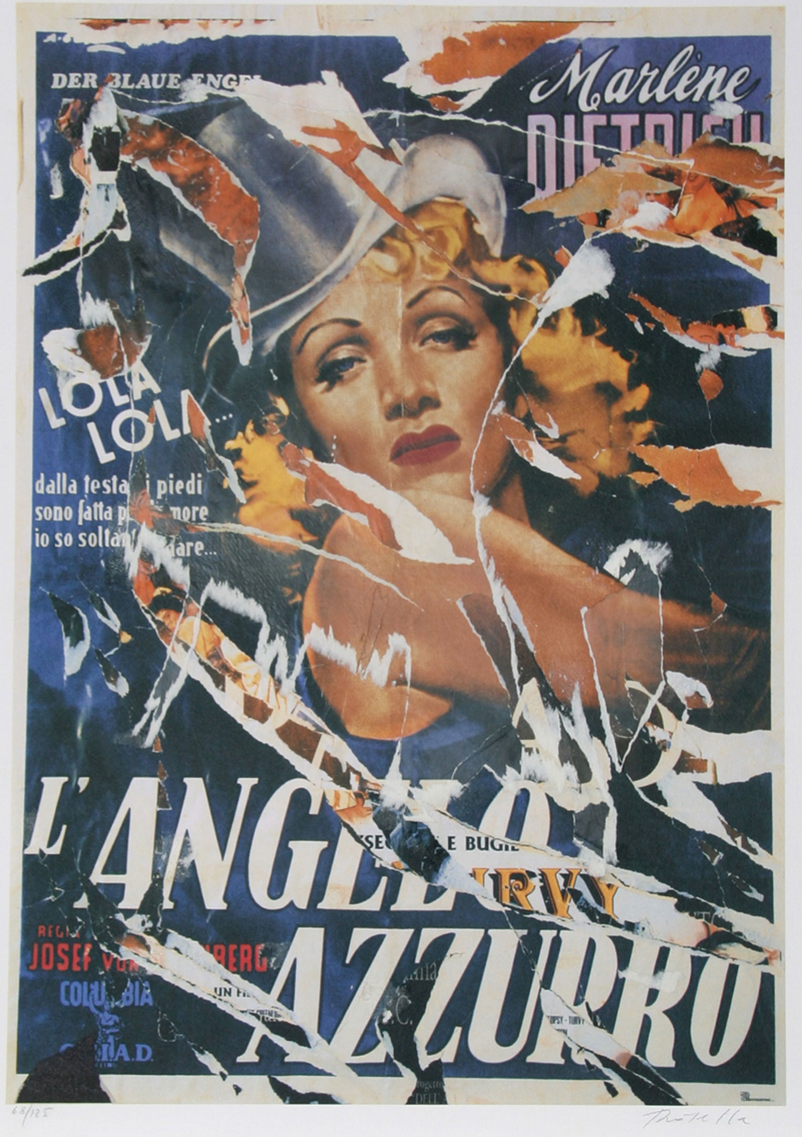 Mimmo Rotella, Made to Order Love (Marlene Dietrich), Screenprint with Collage: Artist: Mimmo Rotella, Italian (1918 - 2006) Title: Made to Order Love (Marlene Dietrich) Year: 2004 Medium: Screenprint with Collage, signed in pencil Edition: 125, PA Size: 38 in. x 28 in. (96.52 cm