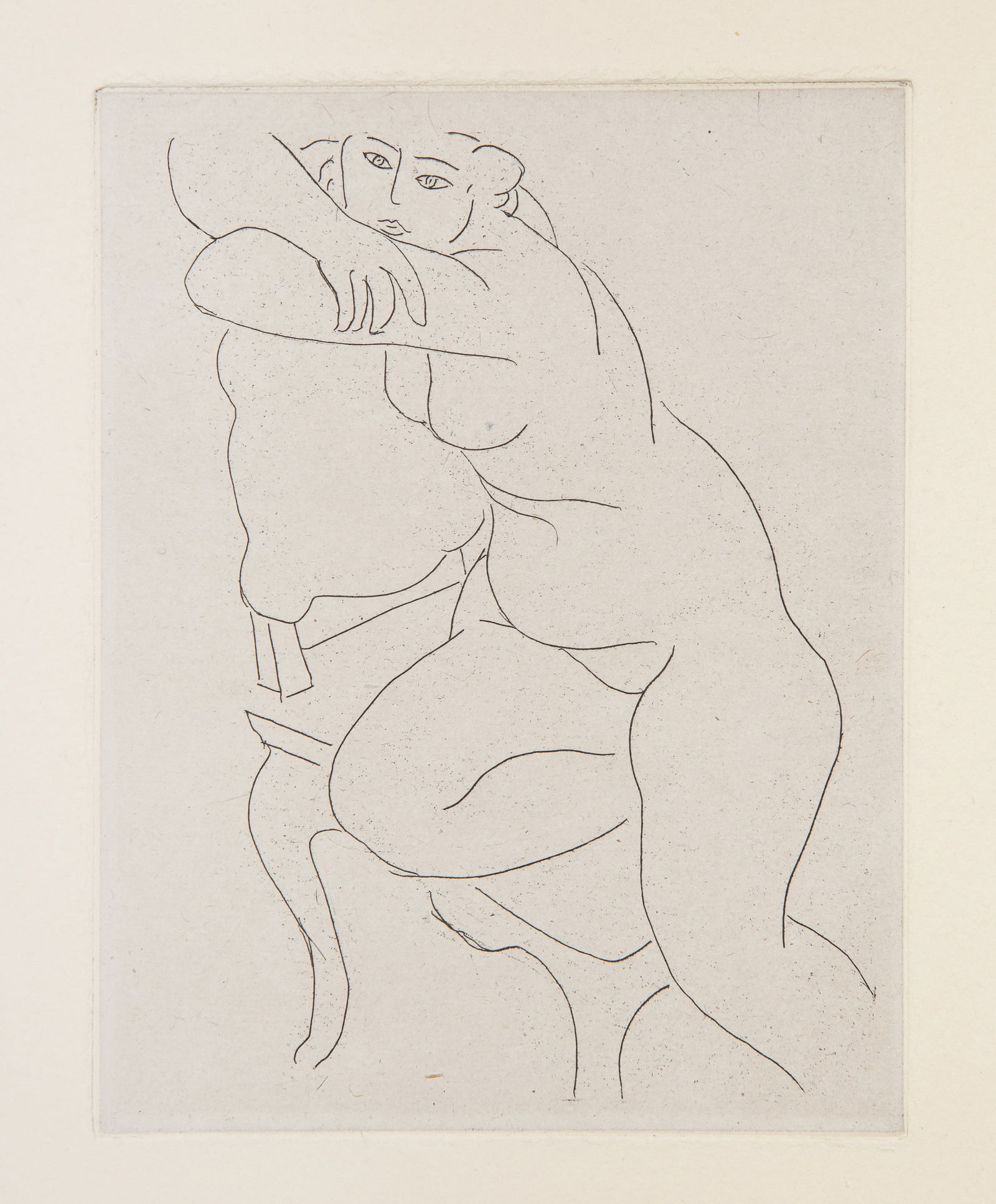 Henri Matisse, Nu au Fauteuil, Etching: Artist: Henri Matisse, French (1869 - 1954) Title: Nu au Fauteuil Year: 1935 Medium: Etching on Arches Image Size: 5.5 x 4.25 inches Size: 17.75 x 12.25 in. (45.09 x 31.12 cm) Reference: Duthuit 245 D
