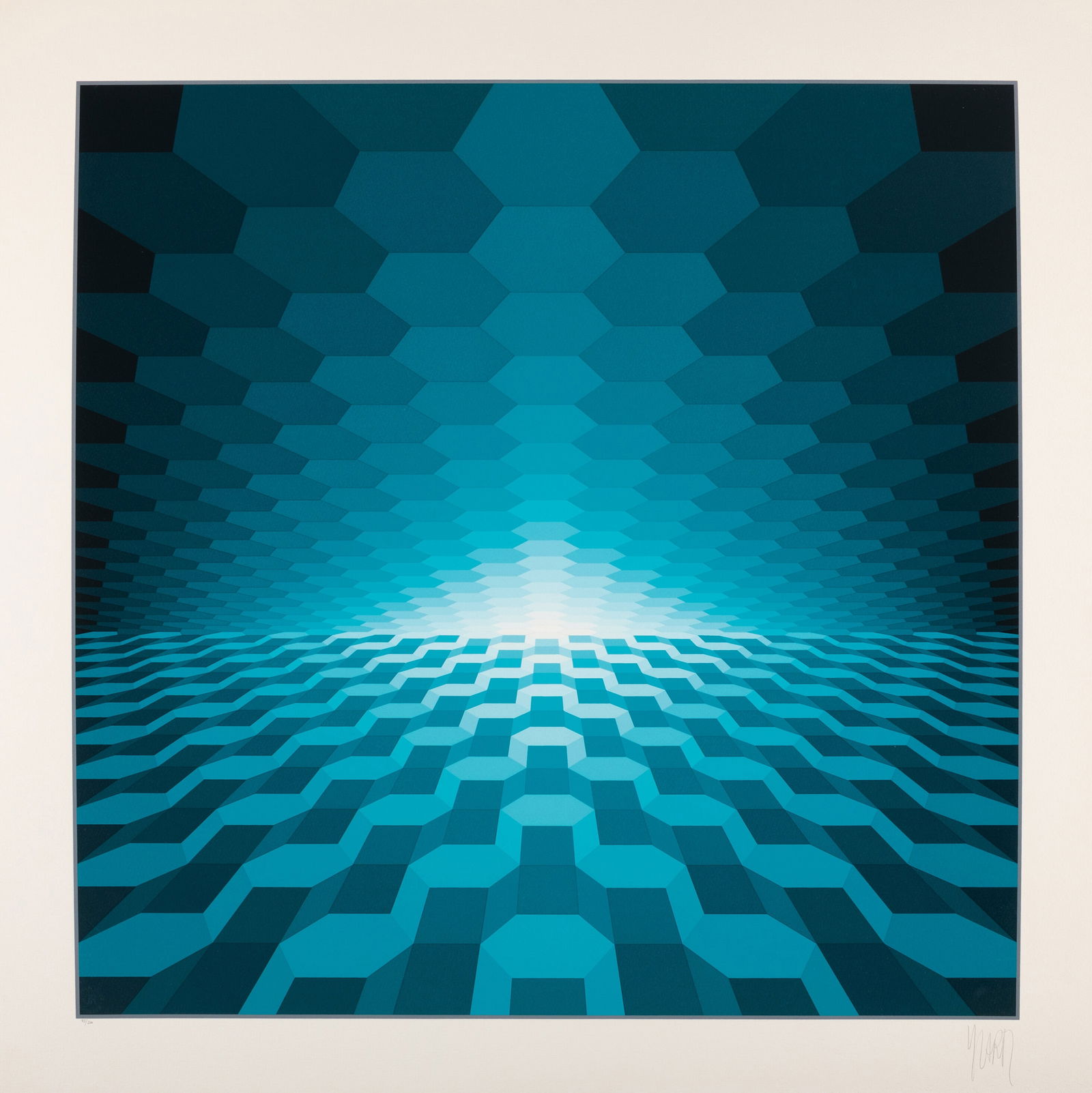 Jean Pierre Vasarely (aka Yvaral), Structure Cubique, Screenprint: Artist: Jean Pierre Vasarely (aka Yvaral), French (1934 - 2002) Title: Structure Cubique Year: circa 1970 Medium: Screenprint, signed and numbered in pencil Edition: 85/200 Size: 29.5 x 29.5 in. (74.9