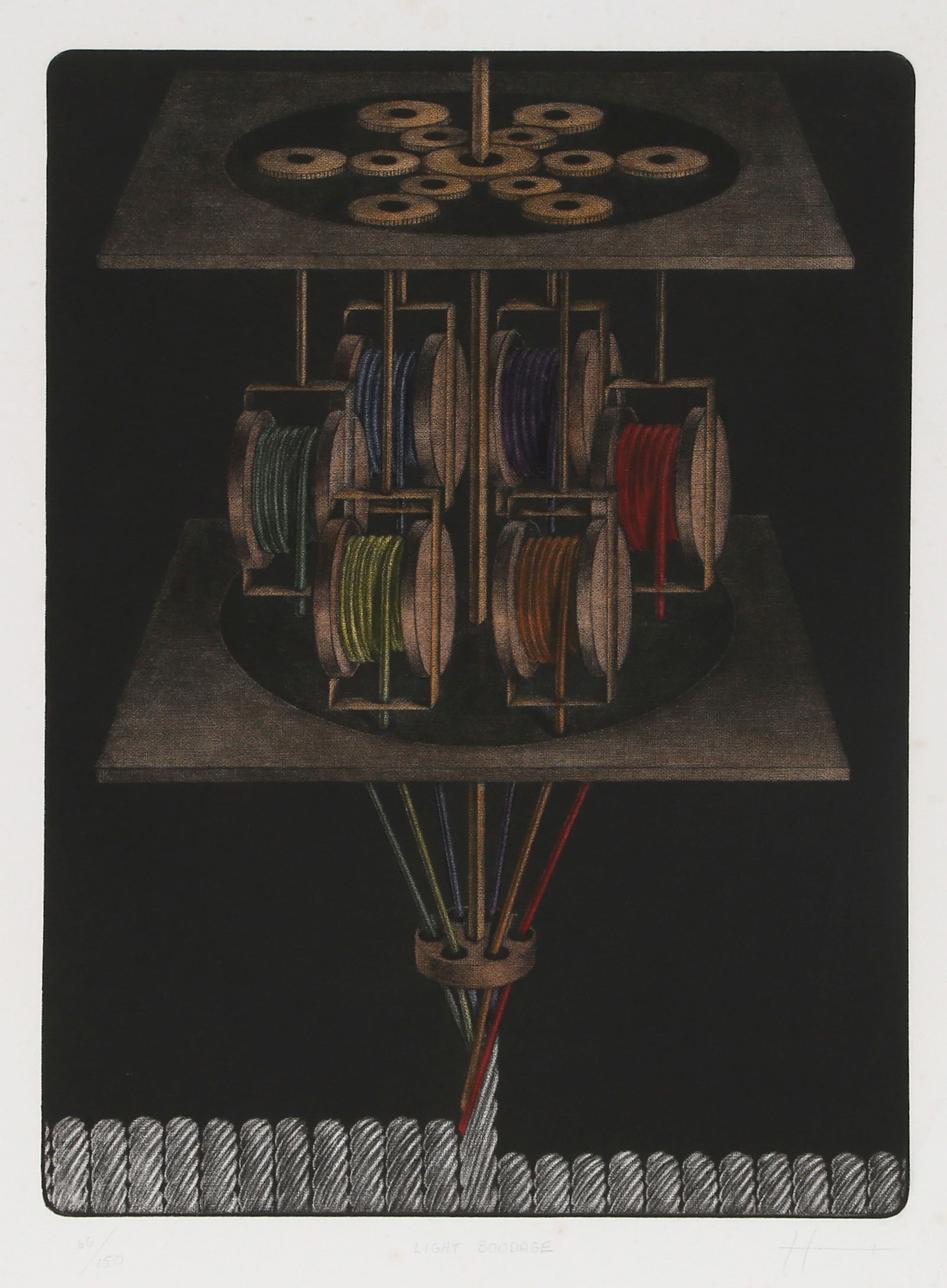 Byron Bratt, Light Bondage, Mezzotint: Artist: Byron Bratt, American (1952 - 2020) Title: Light Bondage Year: circa 1970 Medium: Mezzotint on Arches, signed, titled and numbered in pencil Edition: 66/150 Image Size: 15.75 x 11.75 inches Si
