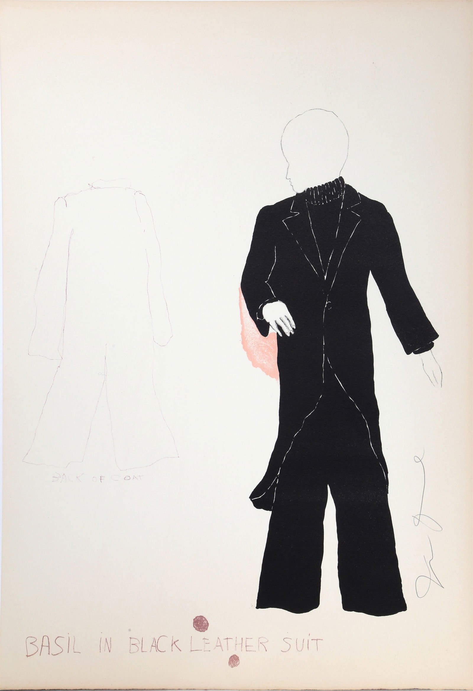Jim Dine, Basil in Black Leather Suit, Lithograph: Artist: Jim Dine, American (1935 - ) Title: Basil in Black Leather Suit Year: 1968 Medium: Lithograph, signed and numbered in pencil Edition: 29/200 Size: 18 x 12 in. (45.72 x 30.48 cm) Description: A