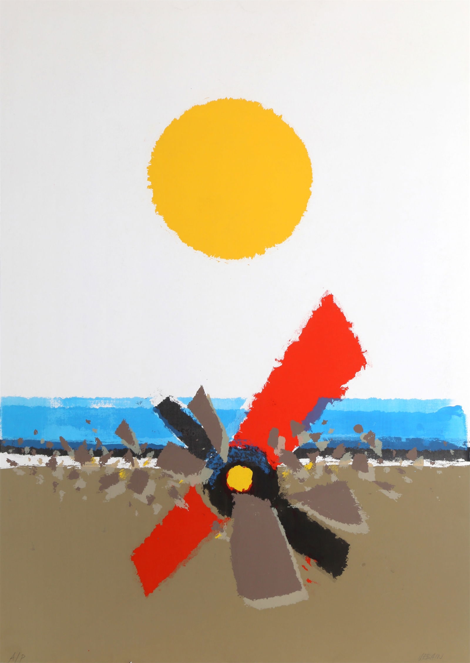 John Urbain, Windmill, Screenprint with Mixed Media (1 of 4)