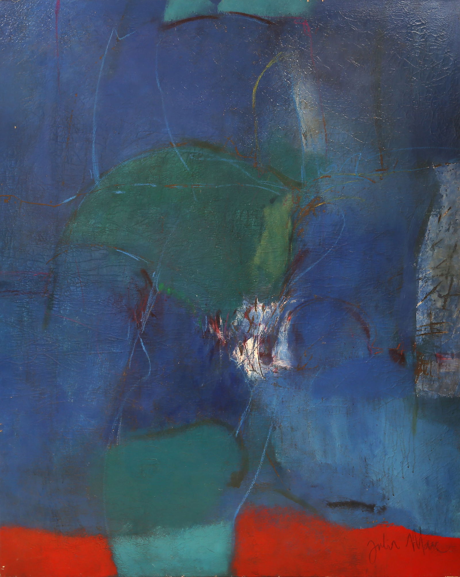 Julia Marc, Heaven Can Wait, Acrylic Painting: Artist: Julia Marc, American Title: Heaven Can Wait Year: circa 1980 Medium: Acrylic on Canvas, signed lower right Size: 60 x 48 in. (152.4 x 121.92 cm)