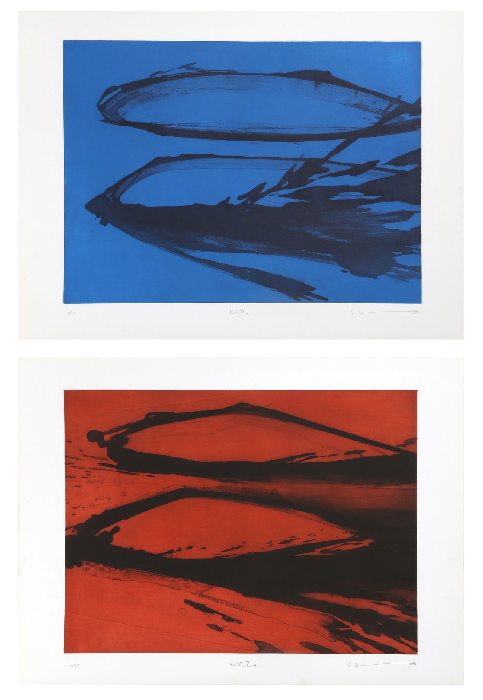 Sydney Drum, Lot of Two Etchings with Aquatint: Artist: Sydney Drum, Canadian (1962 - ) Title: Two Untitled Etchings Year: 1980 Medium: Two Etchings with Aquatint, each signed and numbered in pencil Edition: 21/25 Image Size: 17.5 x 24 inches Size: