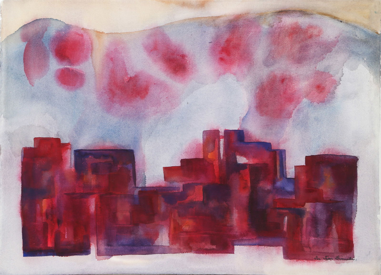 Geri Taper, Riot Clouds, Watercolor Painting: Artist: Geri Taper, American (1921 - 2004) Title: Riot Clouds Year: 1968 Medium: Watercolor on Arches, signed, titled and dated in pencil on verso Size: 22 x 30 in. (55.88 x 76.2 cm) Description: A wa