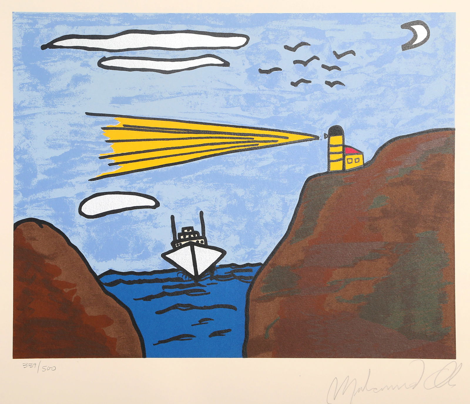 Muhammad Ali, Guiding Light, Screenprint: Artist: Muhammad Ali, American (1942 - 2016) Title: Guiding Light Year: 1979 Medium: Screenprint, signed and numbered in pencil Edition: 339/500 Image Size: 17 x 21.5 inches Size: 22 in. x 25 in. (55.