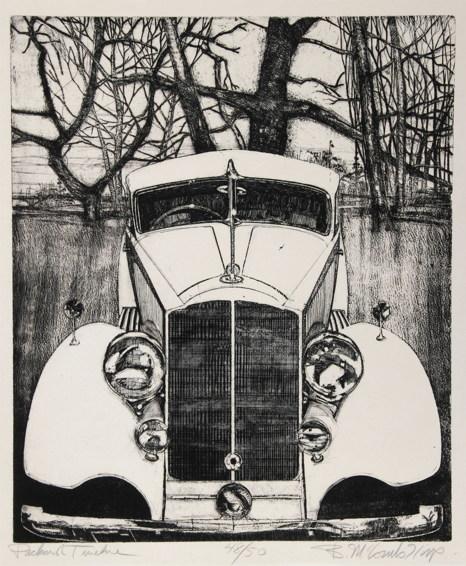 Bruce McCombs, Packard Twelve, Etching: Artist: Bruce McCombs, American (1943 - ) Title: Packard Twelve Year: circa 1975 Medium: Etching, signed, titled and numbered in pencil Edition: 48/50 Image Size: 23.5 x 20 inches Size: 26 in. x 22 in