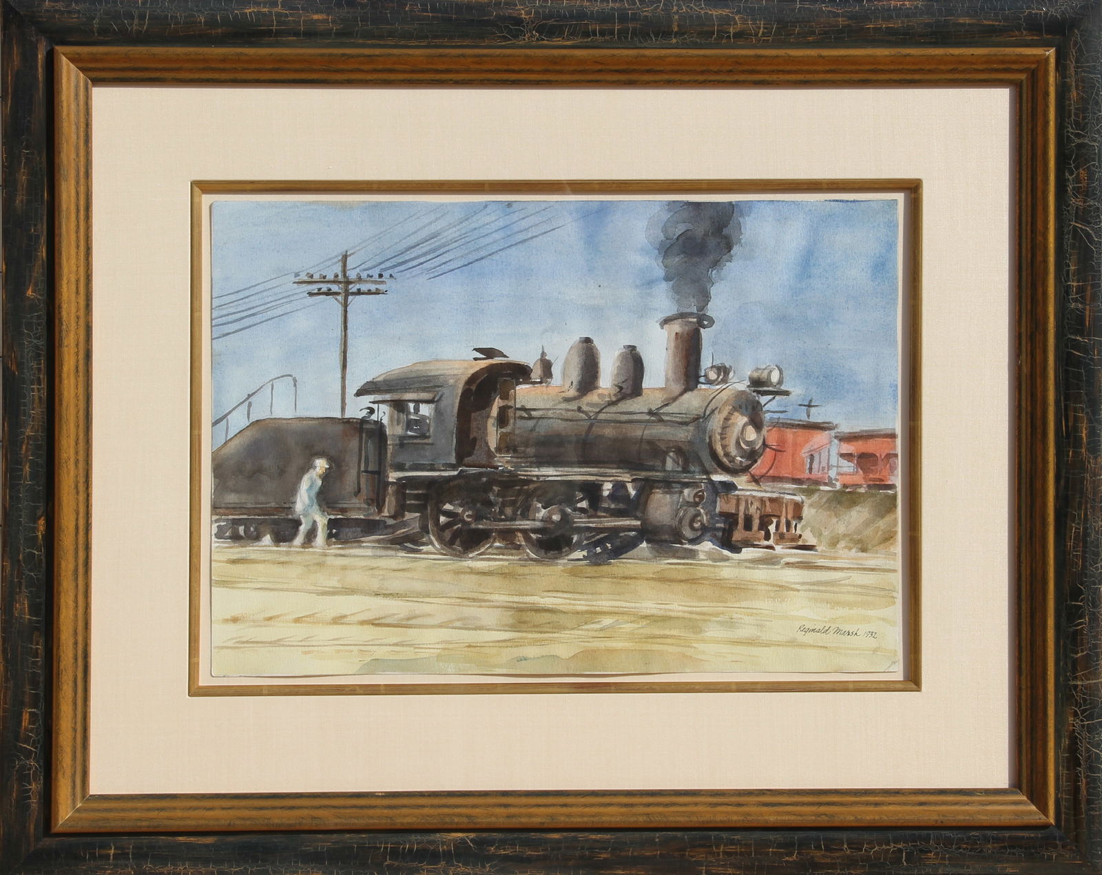 Reginald Marsh, Locomotive, Watercolor Painting (1 of 3)