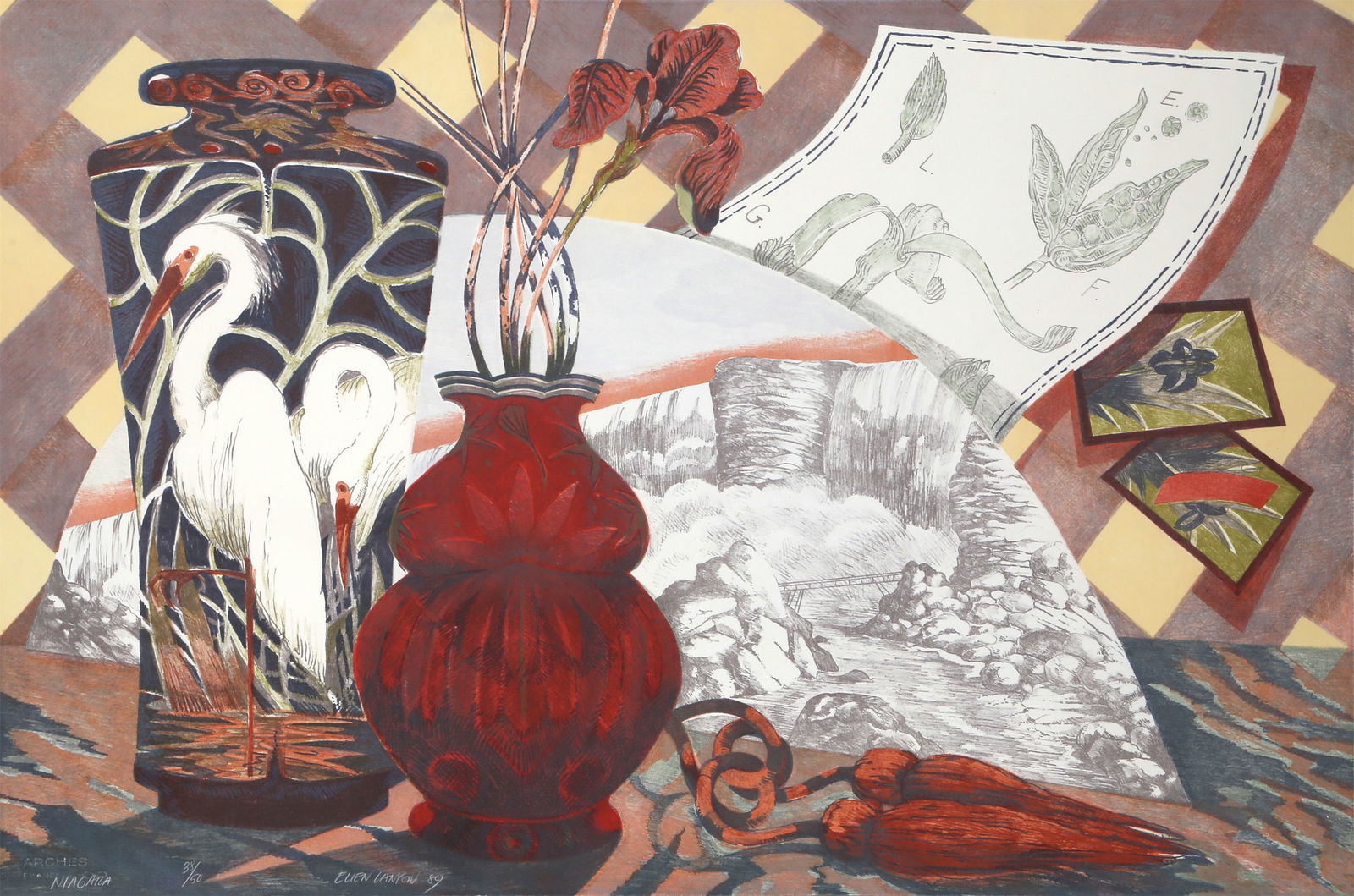 Ellen Lanyon, Niagara, Lithograph: Artist: Ellen Lanyon, American (1926 - 2013) Title: Niagara Year: 1989 Medium: Lithograph, signed and numbered in pencil Edition: 50 Size: 31.5 x 47 in. (80.01 x 119.38 cm)