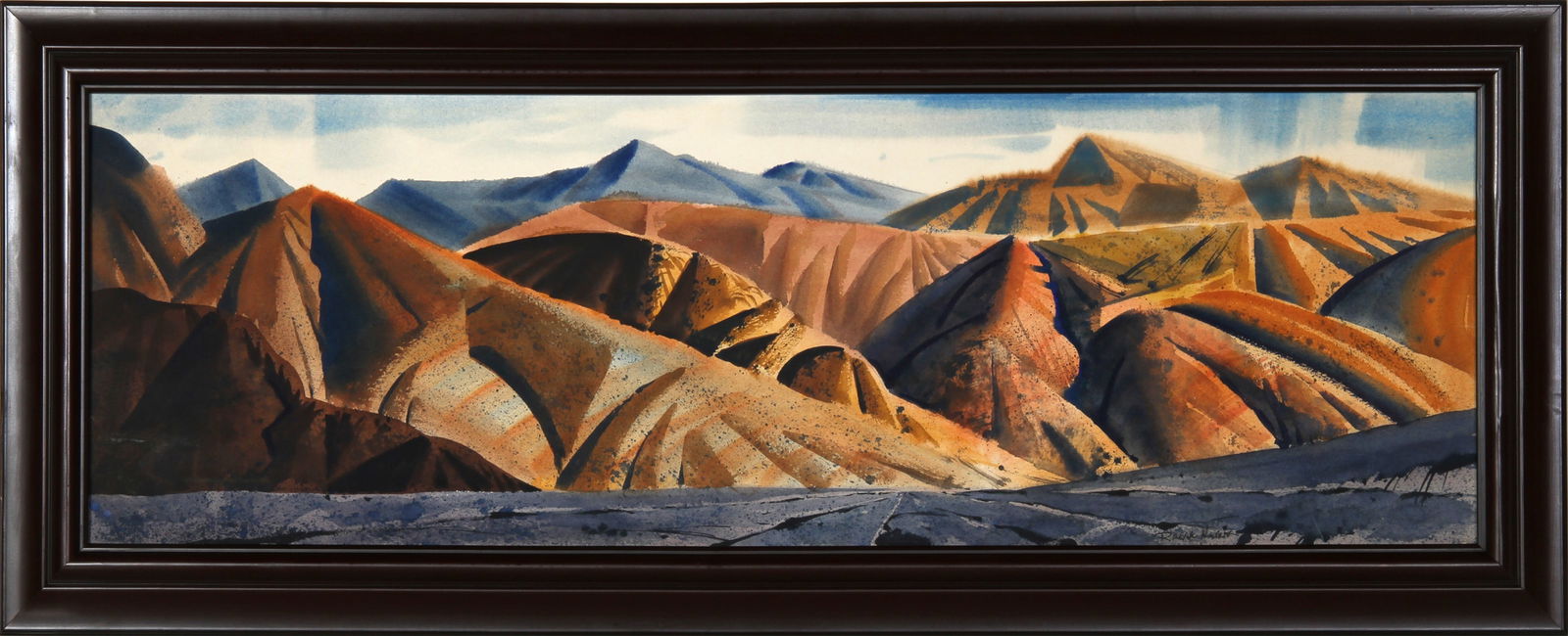 Ralph Hulett, Funeral Range, Watercolor Painting: Artist: Ralph Hulett, American (1915 - 1974) Title: Funeral Range Year: circa 1970 Medium: Watercolor on Cardboard, signed Size: 12.75 x 39.25 in. (32.39 x 99.7 cm) Frame Size: 18 x 44.5 inches Descri