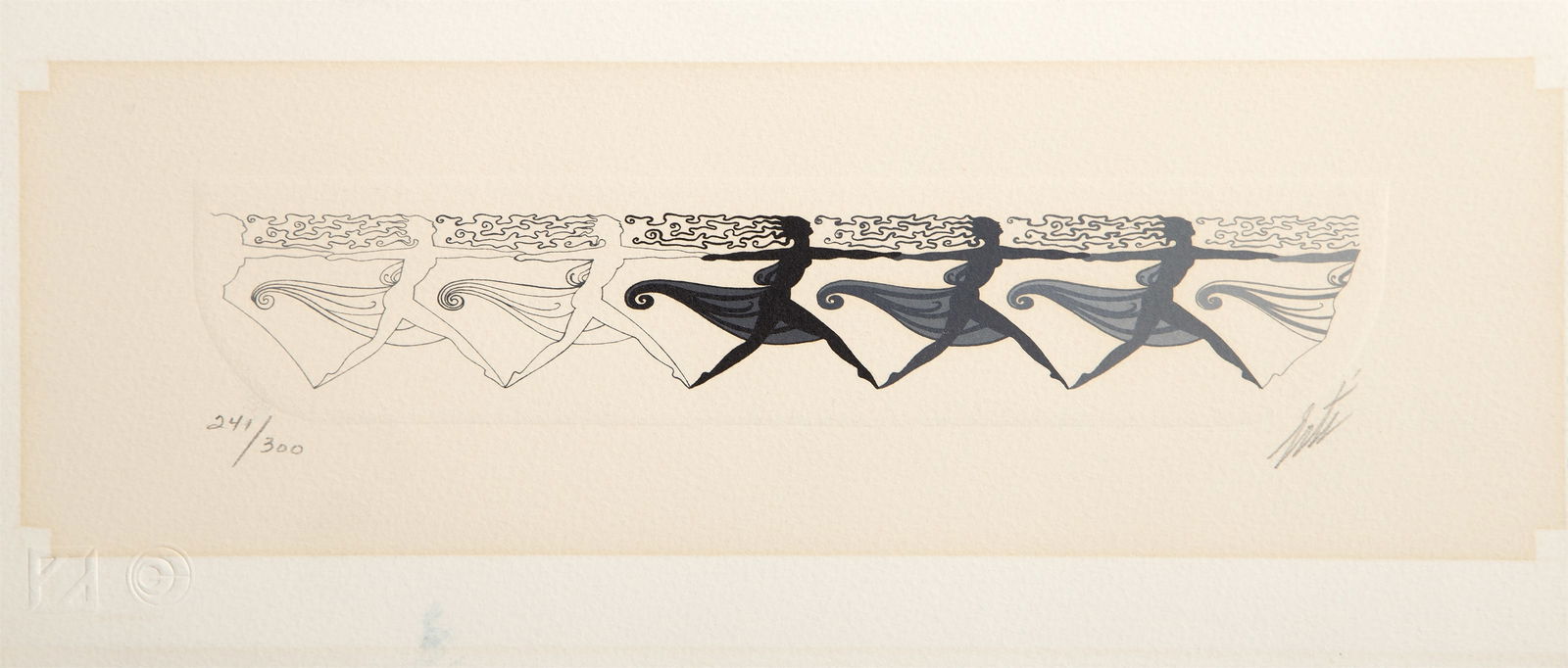 Erte, Ballet Line Dancers, Screenprint: Artist: Erte, Russian (1892 - 1990) Title: Ballet Line Dancers Year: 1982 Medium: Screenprint, signed and numbered in pencil Edition: 241/300 Image Size: 4 x 13 inches Size: 5.75 x 13 in. (14.61 x 33.