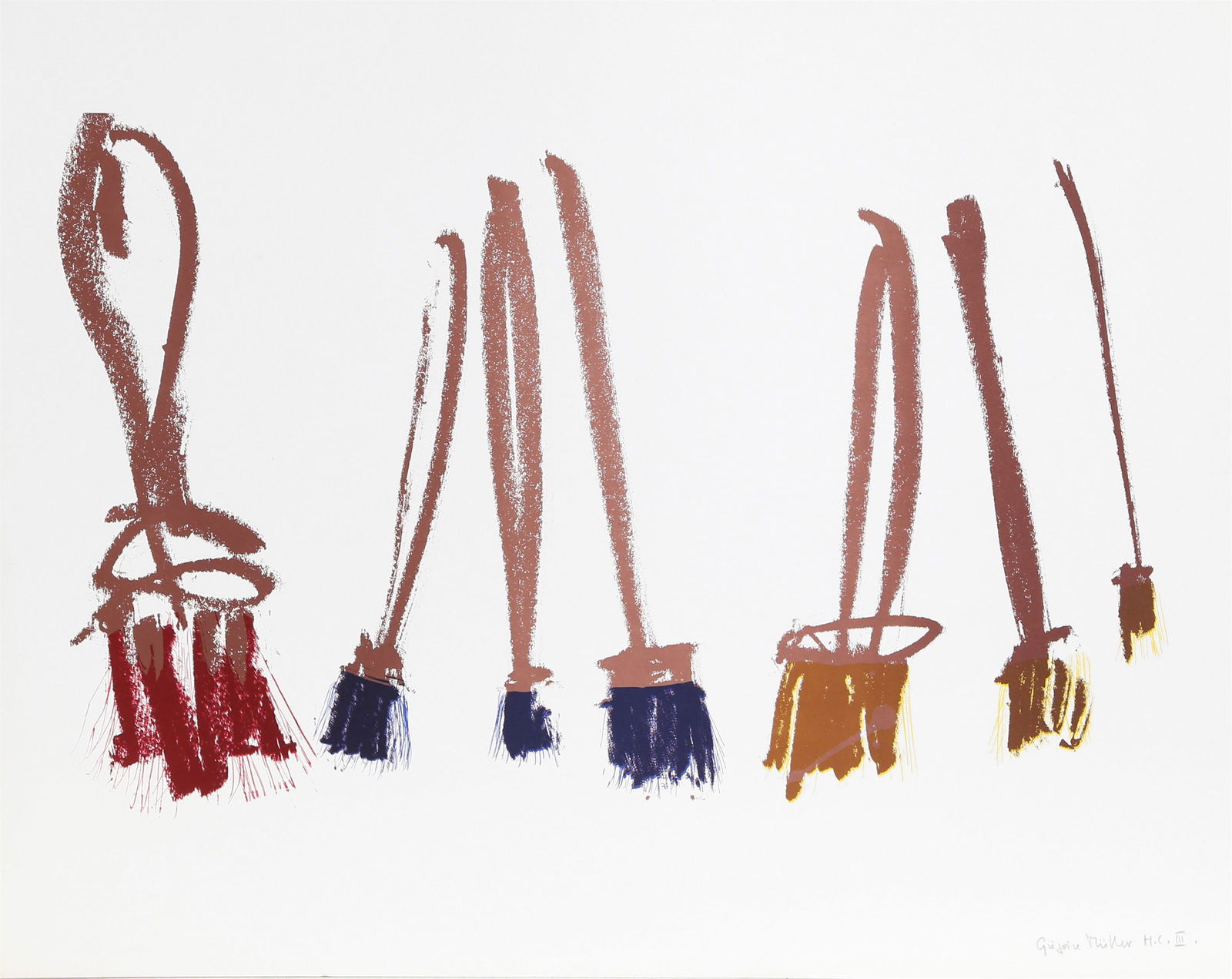 Gregoire Muller, Paintbrushes, Screenprint: Artist: Gregoire Muller, Swiss (1947 - ) Title: Paintbrushes Year: circa 1970 Medium: Screenprint, signed and numbered in pencil Edition: HC III Image Size: 15.5 x 24 inches Size: 22.5 x 28.5 in. (57.