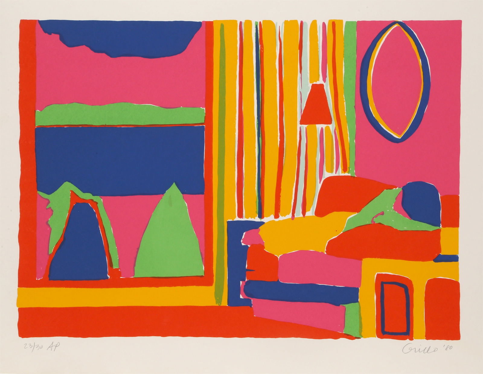 John Grillo, Kaleidoscope V, Screenprint: Artist: John Grillo, American (1917 - 2014) Title: Kaleidoscope V Year: 1980 Medium: Screenprint, Signed and Numbered in Pencil Edition: 200, AP 30 Image Size: 22 x 29.5 inches Size: 26 in. x 40 in. (