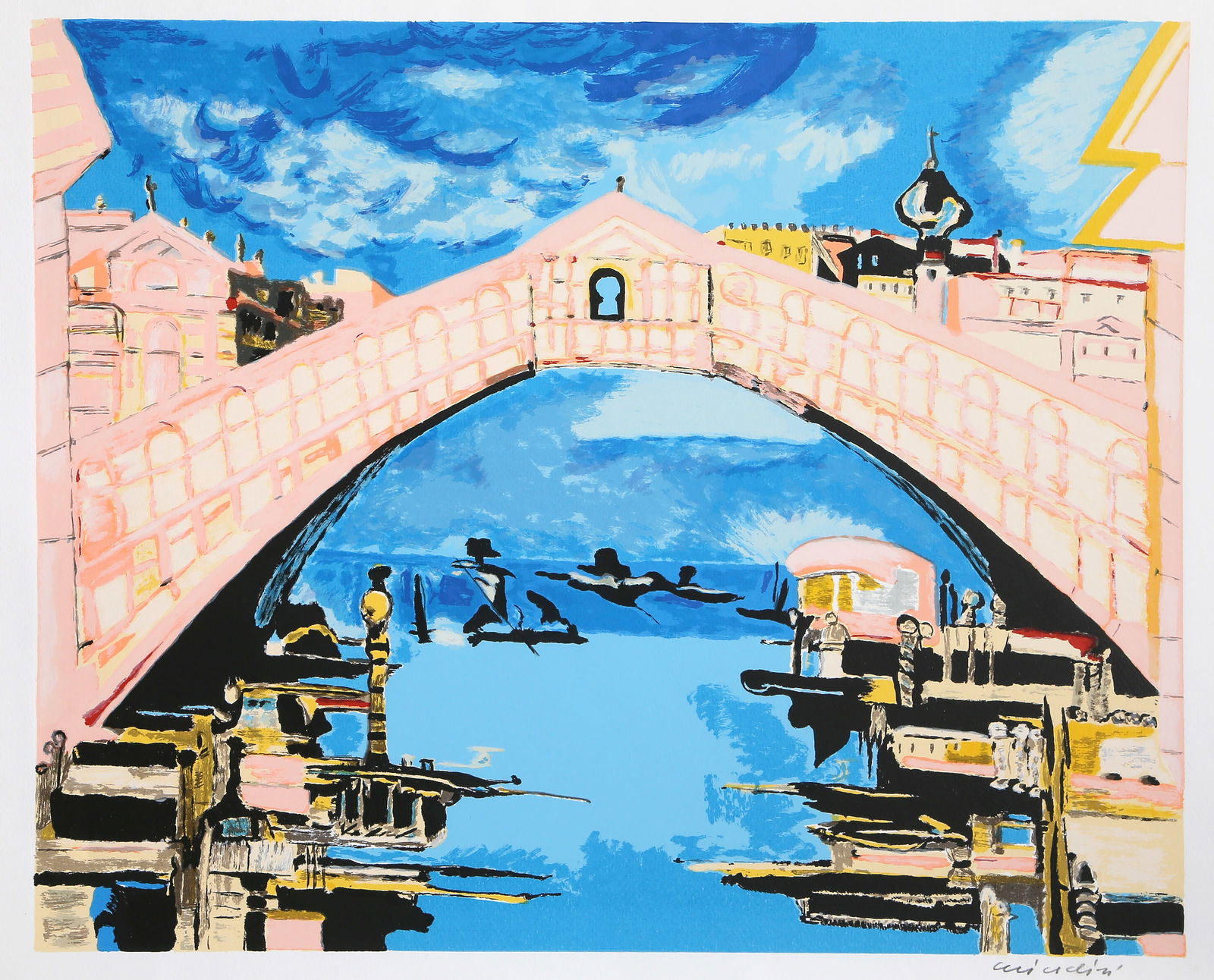 Remo Brindisi, Canale di Venezia, Screenprint: Artist: Remo Brindisi, Italian (1918 "? 1996) Title: Canale di Venezia Year: circa 1985 Medium: Screenprint on Fabriano, signed in pencil Image Size: 17.75 x 21.5 inches Size: 19.75 x 27.5 in. (50.17
