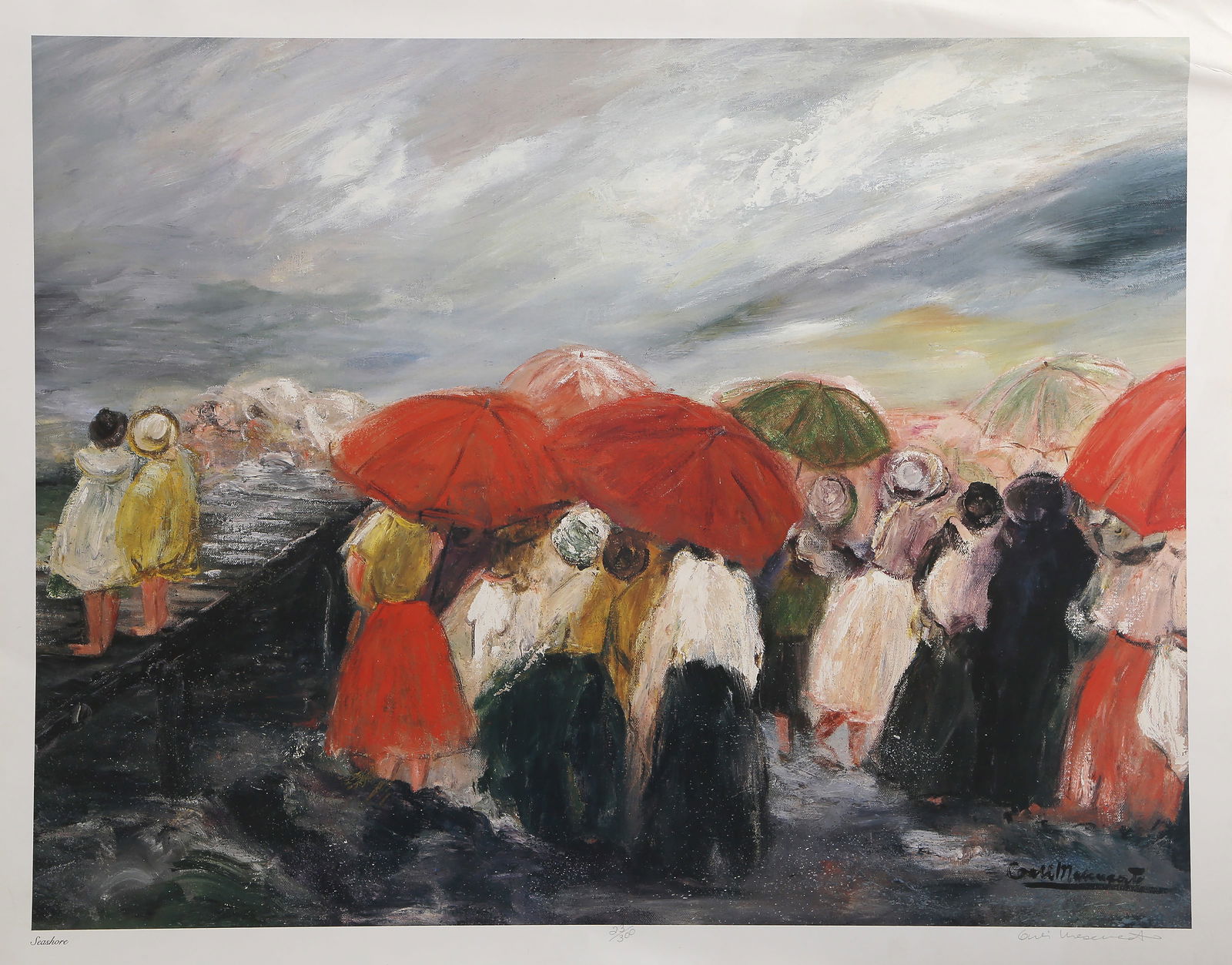 Carla Carli Mazzucato, Seashore, Offset Lithograph: Artist: Carla Carli Mazzucato, Italian (1935 "? ) Title: Seashore Year: 1987 Medium: Offset Lithograph, signed and numbered in pencil Edition: 23/300 Image Size: 20 x 26 inches Size: 22 x 28 in. (55.8