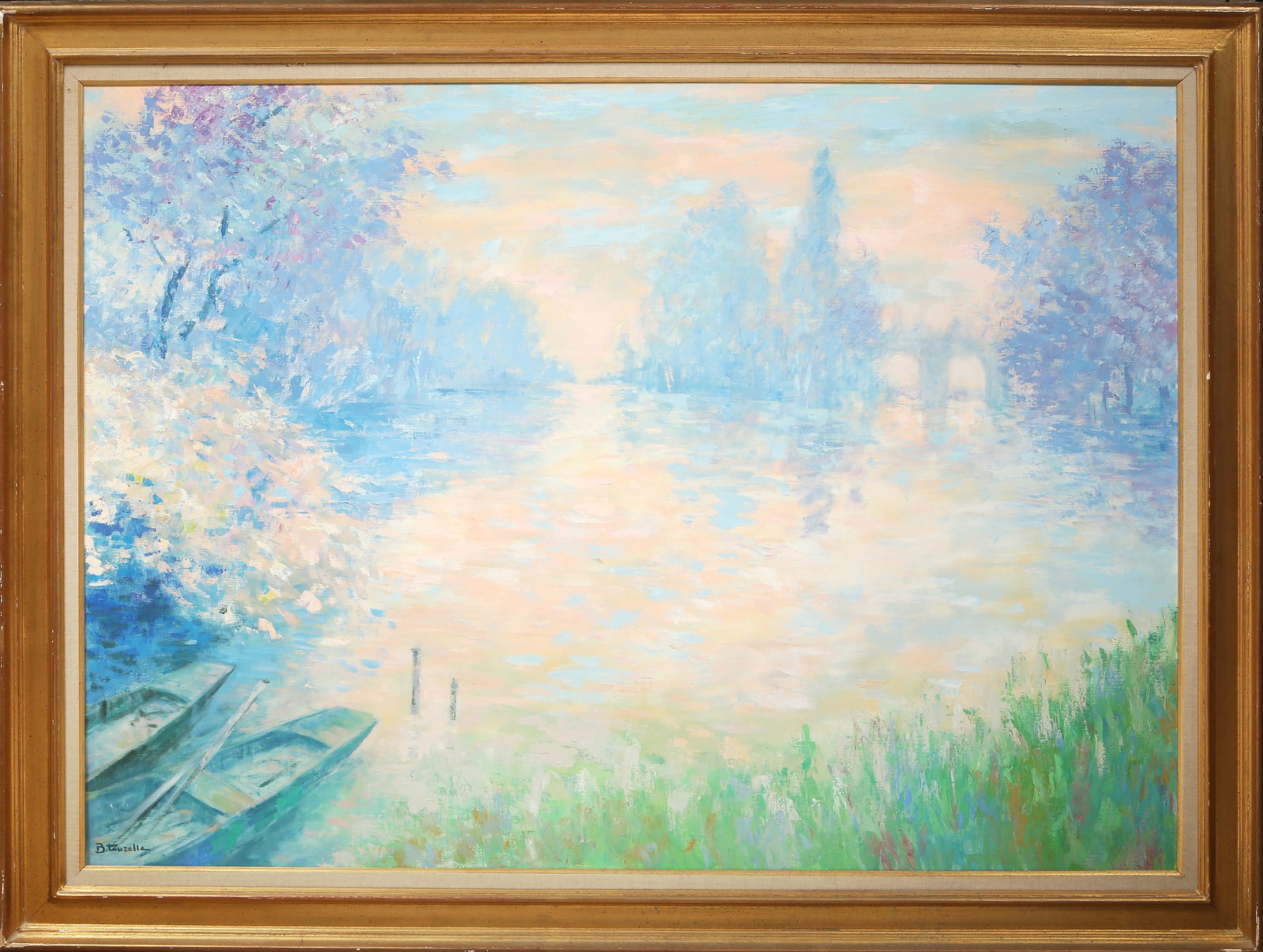 Bernard Taurelle, Le Plan D'eau de Maintenon, Oil Painting: Artist: Bernard Taurelle, French (1931 "? ) Title: Le Plan D'eau de Maintenon Year: 1985 Medium: Oil on Canvas, signed lower left Size: 38 x 51 in. (96.52 x 129.54 cm) Frame Size: 45.5 x 58.5 inches D