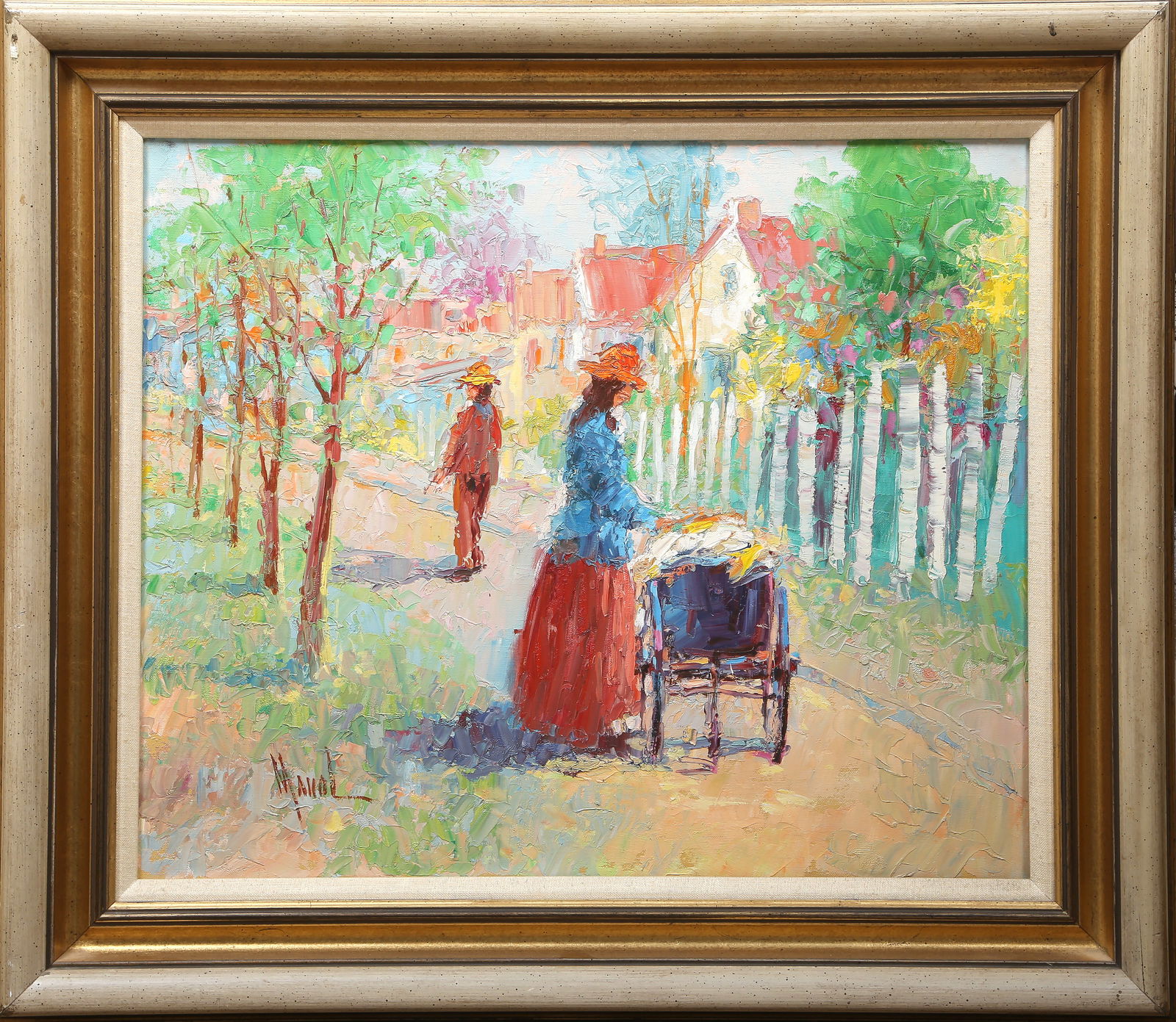 John Adamos Manol, Tree Lined Path, Oil Painting: Artist: John Adamos Manol, Greek (1900 "? 1989) Title: Tree Lined Path Year: circa 1970 Medium: Oil on Canvas, signed lower left Size: 20 x 24 in. (50.8 x 60.96 cm) Frame Size: 27 x 31 inches Descript