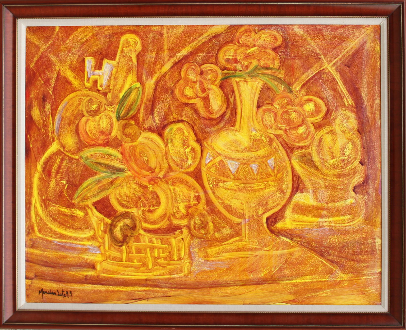 Menelaw Sete, Flower Arrangement, Acrylic Painting: Artist: Menelaw Sete, Brazilian (1964 - ) Title: Flower Arrangement Year: 1999 Medium: Acrylic on Canvas Size: 43 in. x 55 in. (109.22 cm x 139.7 cm) Frame Size: 50 x 62 inches Description: An acrylic