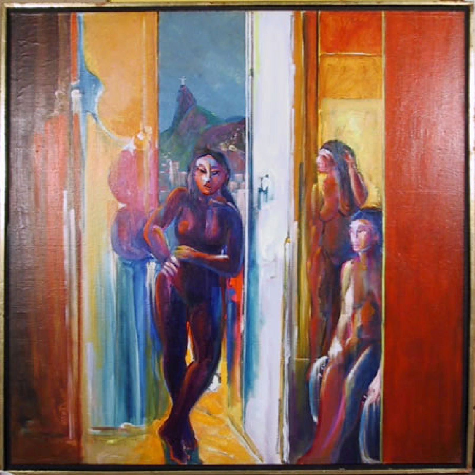Benjamin Silva, Three Nudes on the Terrace, Acrylic Painting: Artist: Benjamin Silva, Brazilian (1927 - ) Title: Three Nudes on the Terrace Year: 1973 Medium: Acrylic on Canvas, signed Size: 39 in. x 39 in. (99.06 cm x 99.06 cm)