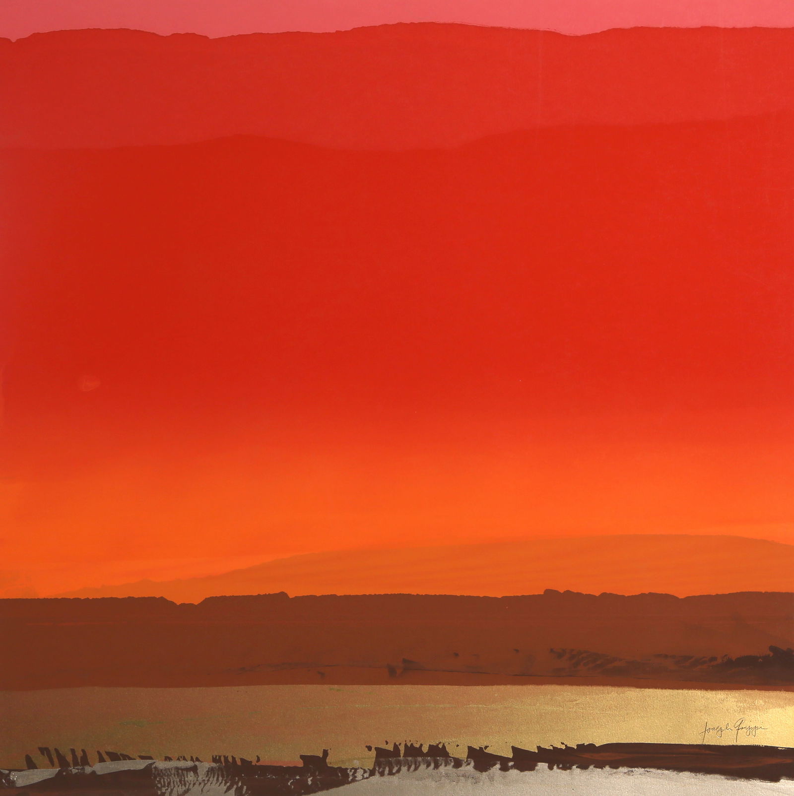 Joseph Grippi, Canyon Series III, Monoprint Screenprint: Artist: Joseph Grippi, American (1924 - 2001) Title: Canyon Series III Year: circa 1975 Medium: Monoprint Screenprint, signed in pencil lower right Size: 30 x 30 in. (76.2 x 76.2 cm) Printer: Joseph G