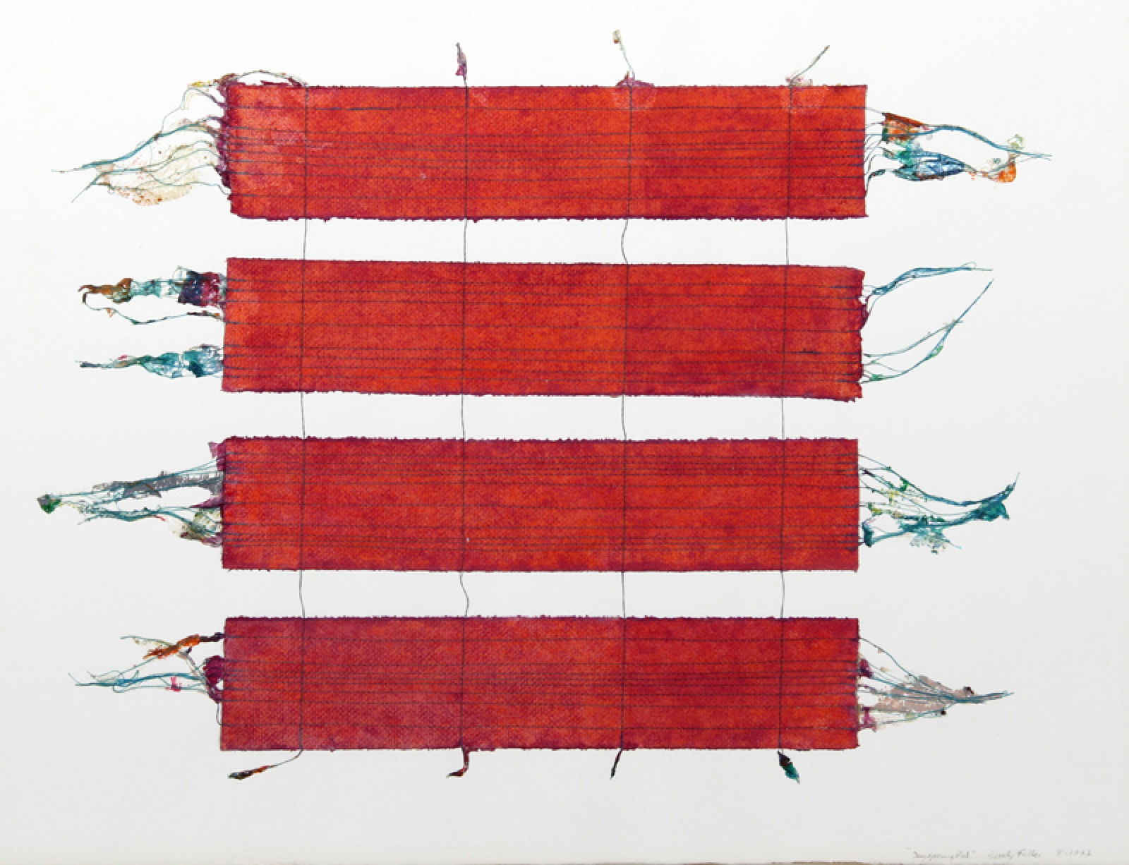 Emily Fuller, Days Spring Red, Mixed Media Collage: Artist: Emily Fuller, American (1941 - ) Title: Days Spring Red Year: 1977 Medium: Mixed Media Collage on paper, signed and dated l.r. Size: 23 x 30.5 in. (58.42 x 77.47 cm)