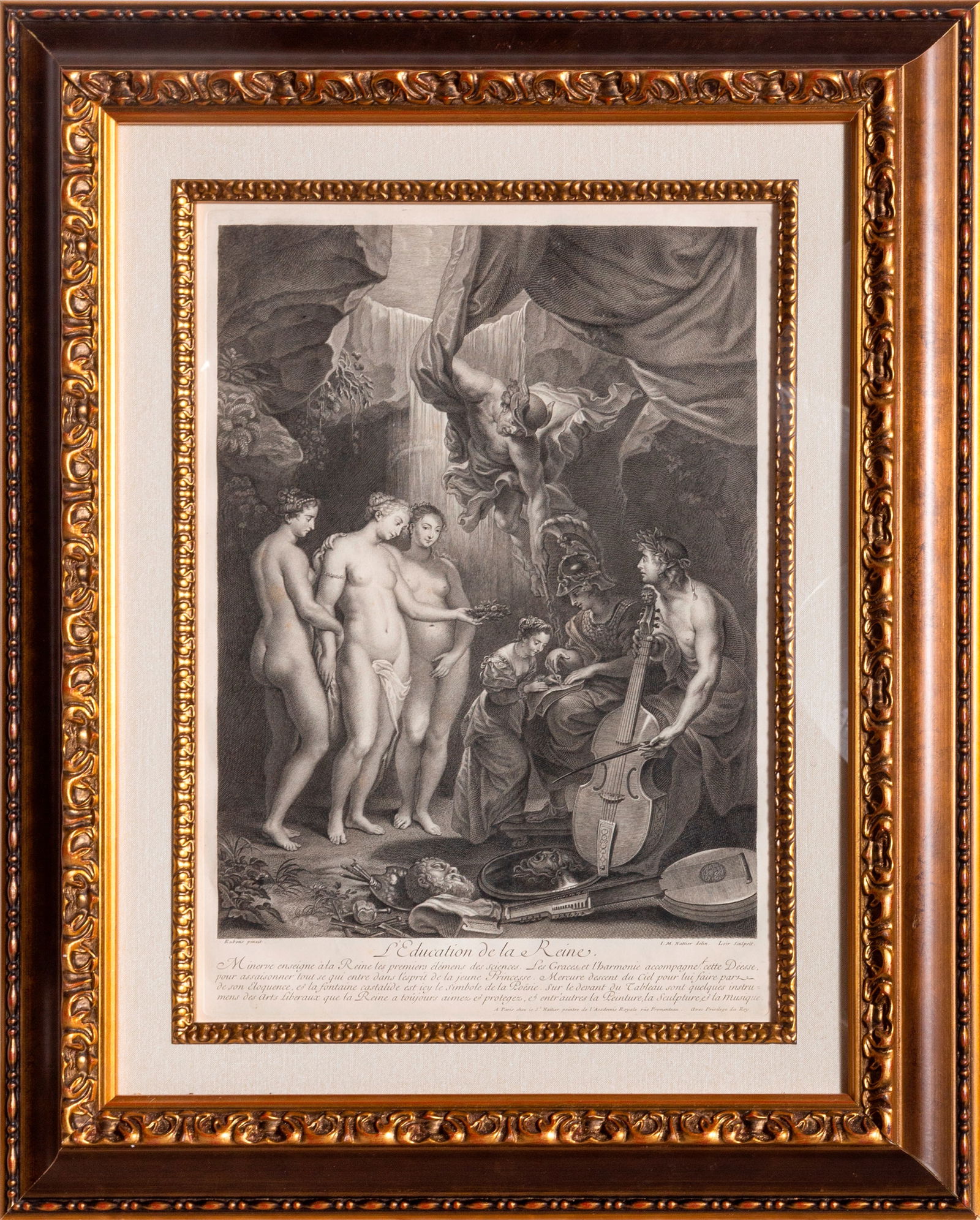 After Peter-Paul Rubens, Education de la Reine, Engraving: Artist: Peter-Paul Rubens, After, Belgian (1577 - 1640) Title: Education de la Reine Medium: Engraving Size: 19.5 x 14 in. (49.53 x 35.56 cm) Frame Size: 30 x 24 in. (76.2 x 60.96 cm)